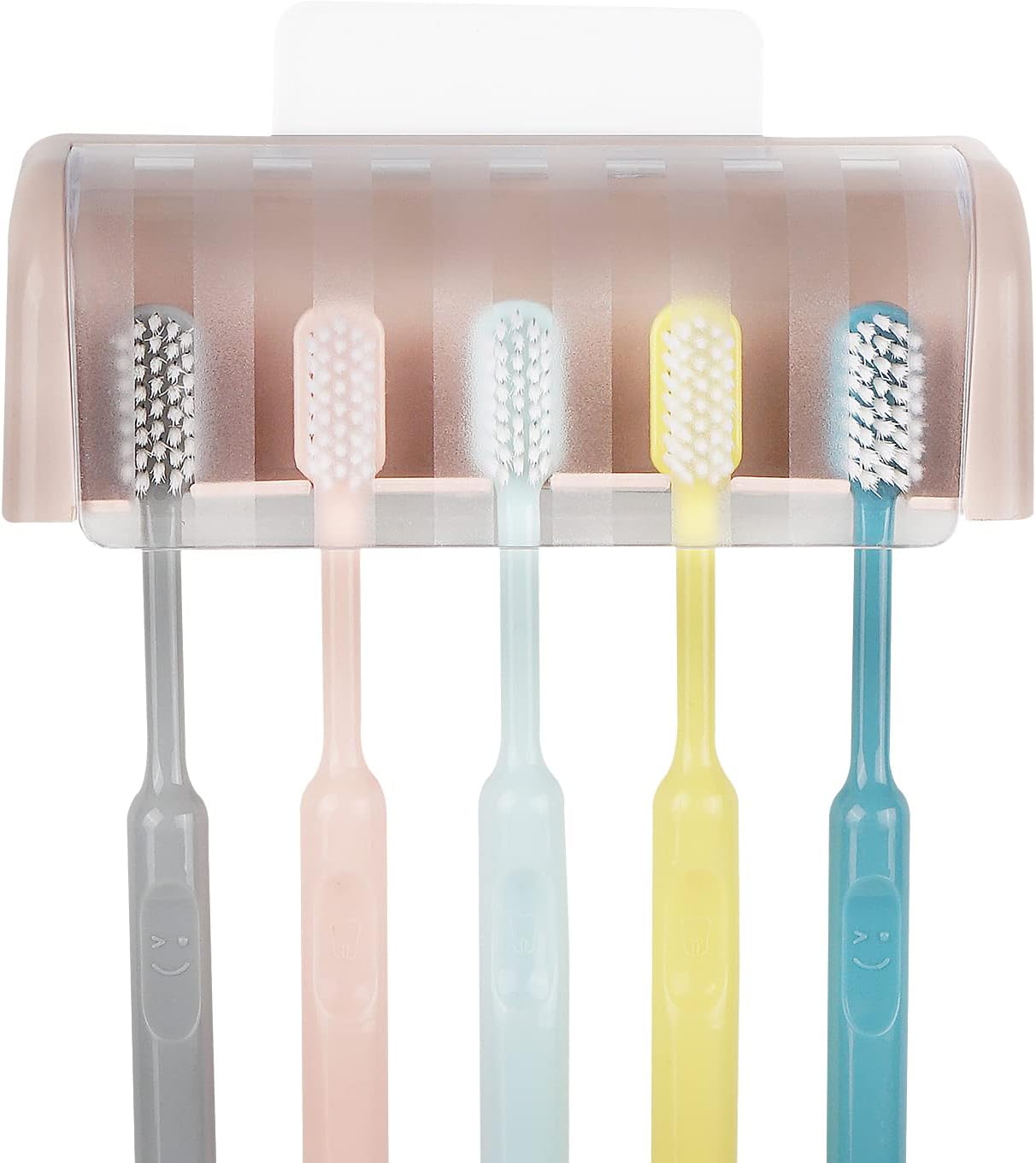 5 Slots Wall Mount Toothbrush Holder with Cover Bathroom or Shower Use