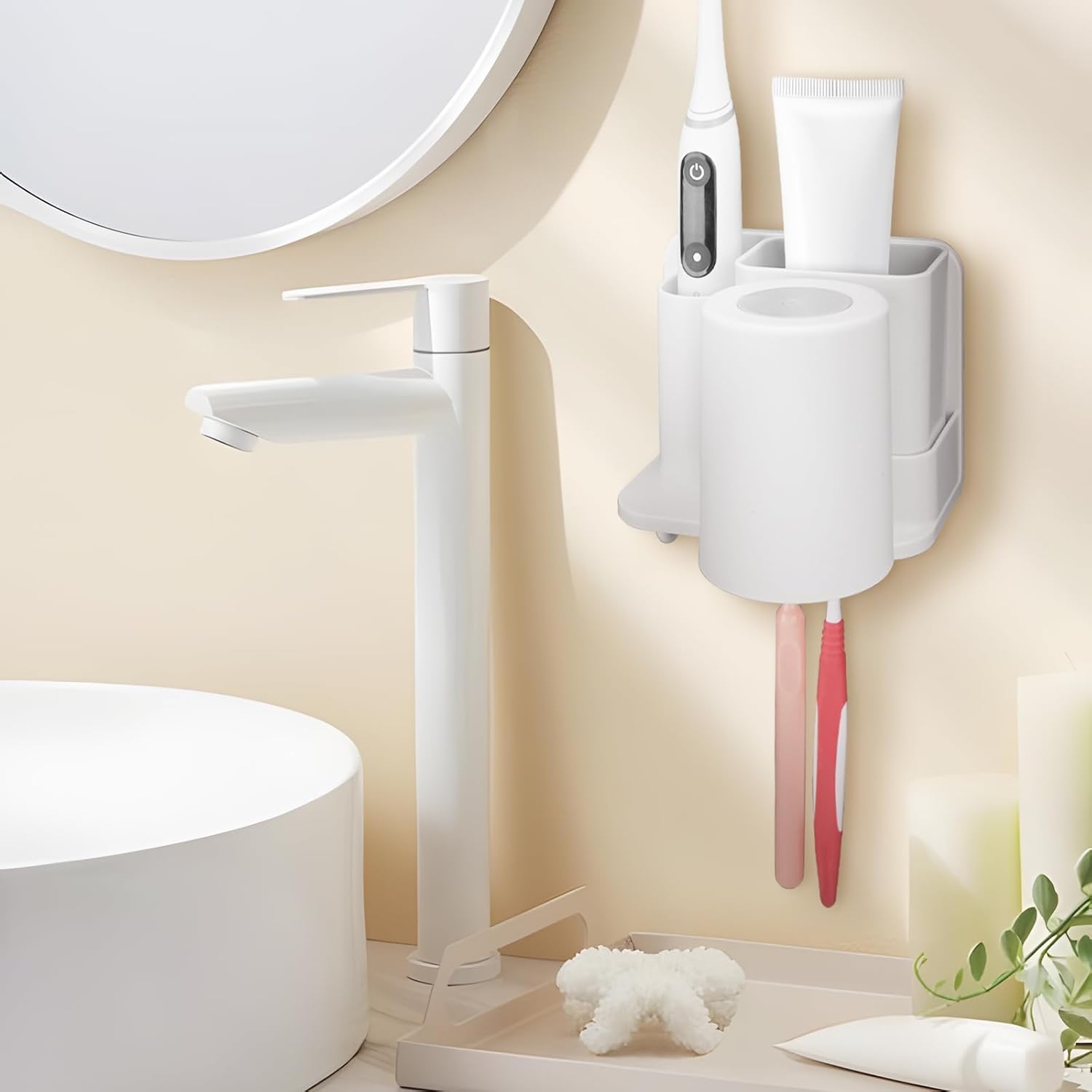 Space-Saving Toothbrush Mouthwash Holder for Bathrooms