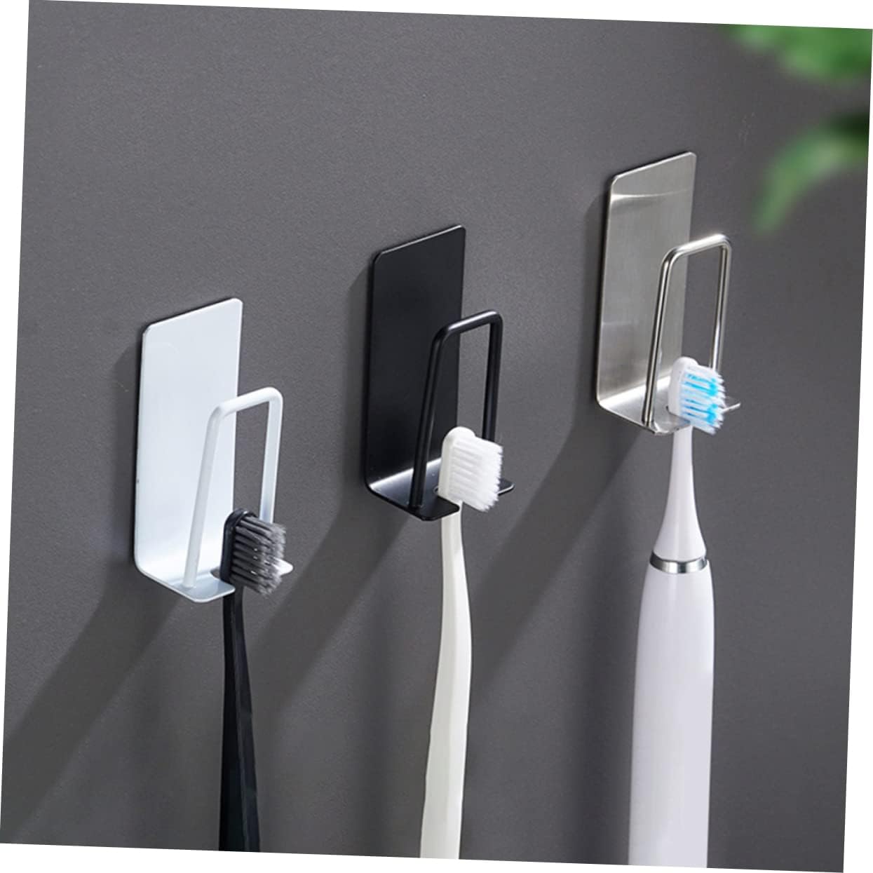 2-Piece Wall Adhesive Toothbrush Holder Stainless Steel Surface for Easy Cleaning