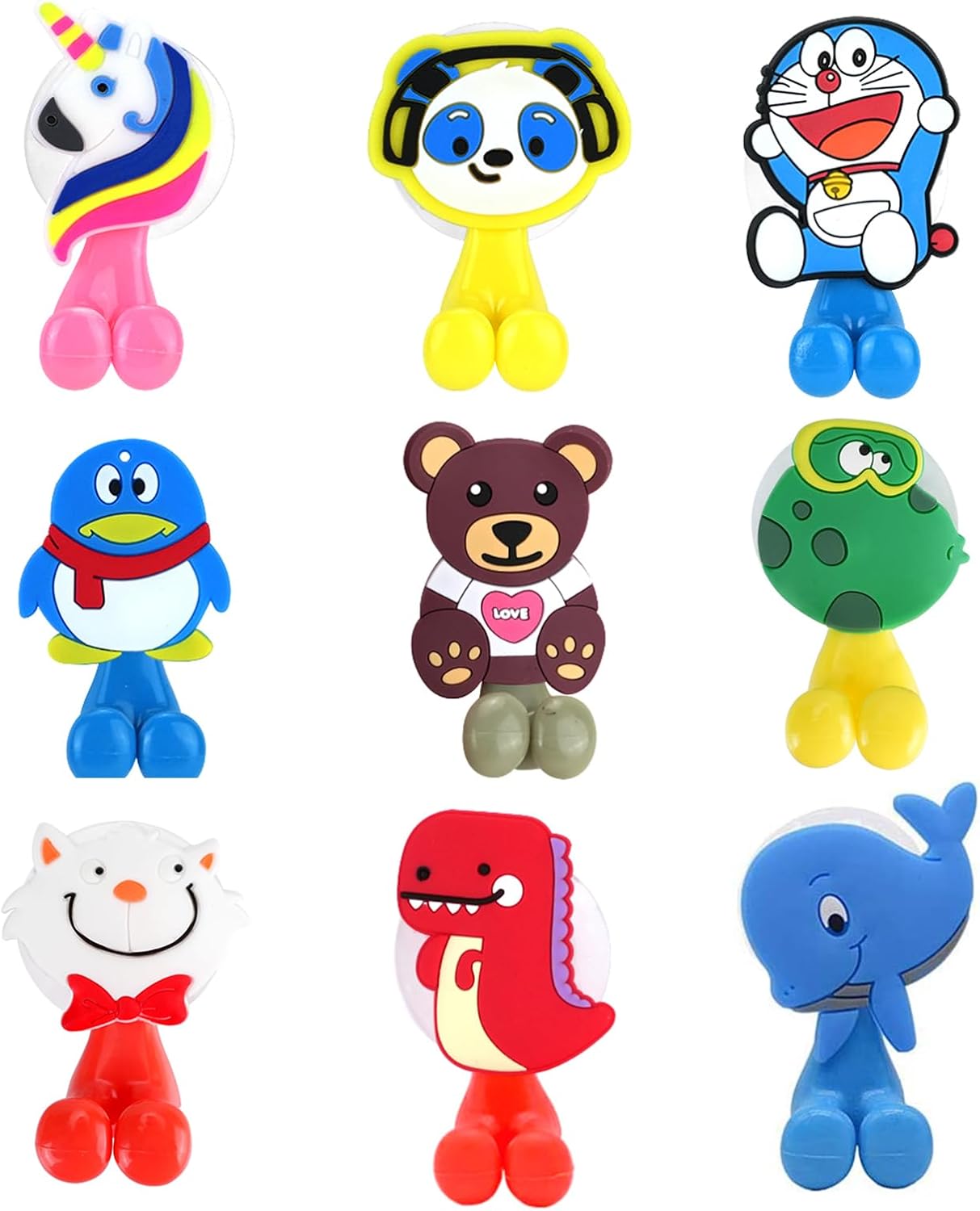 Cute Animal Toothbrush Holder for Kids with Suction Cup 9 Pack