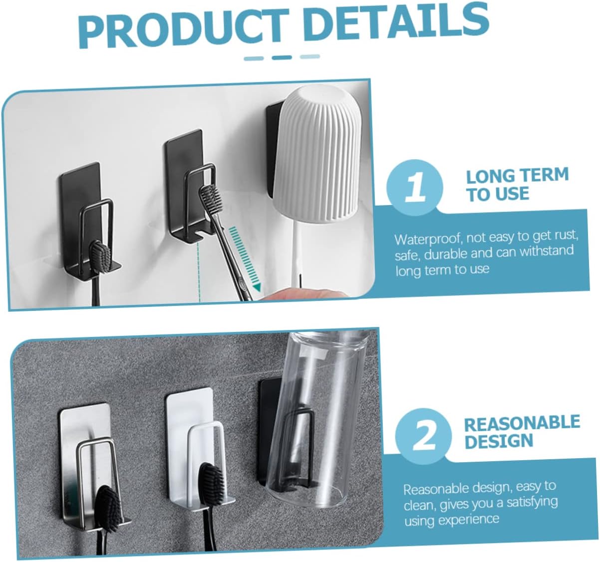 Sturdy Stainless Steel Toothbrush Holders Wall-Mounted Organizer Set for Bathroom