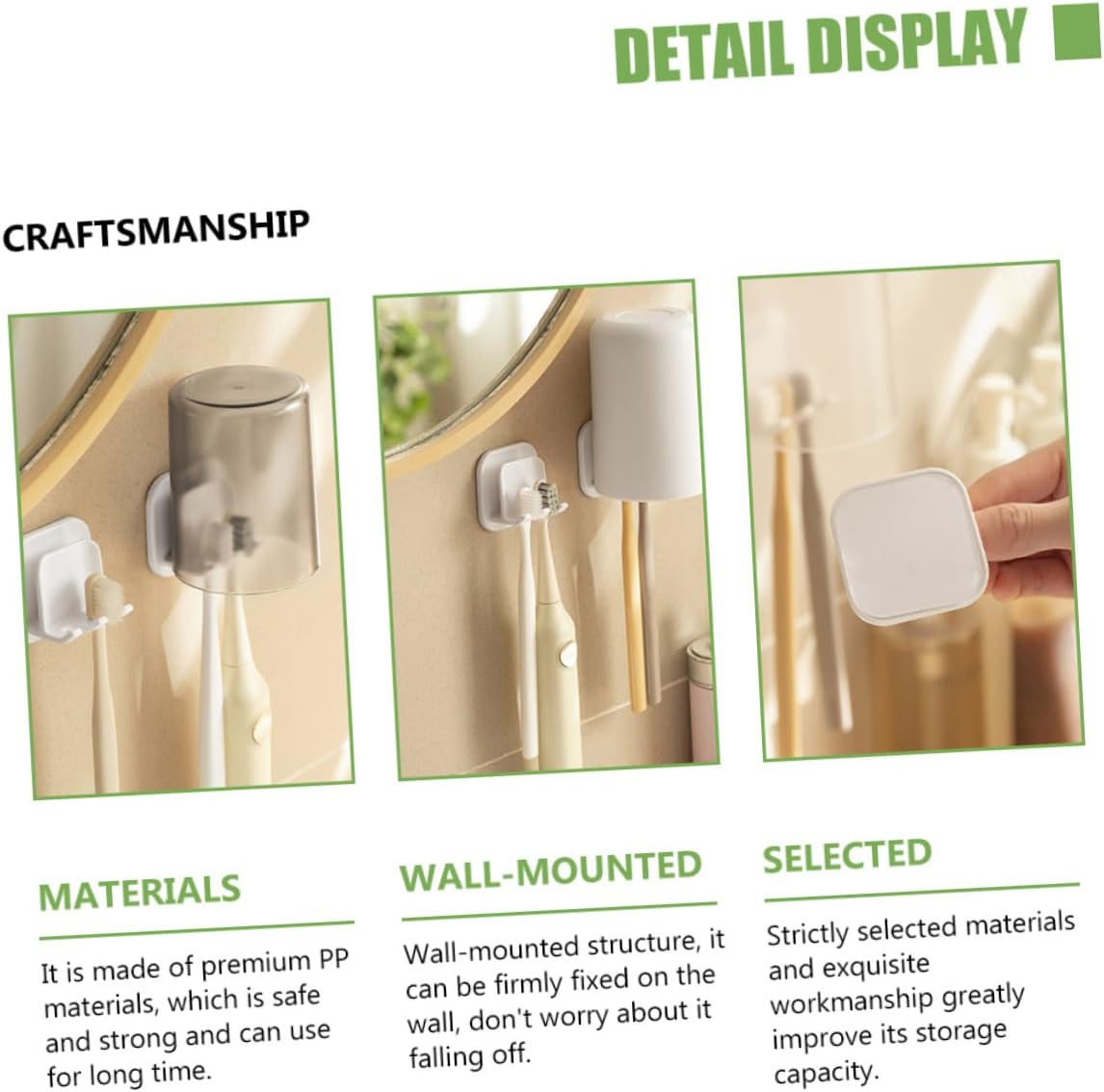 3-Piece Wall Toothbrush Holder Gargle Cup Organizer White