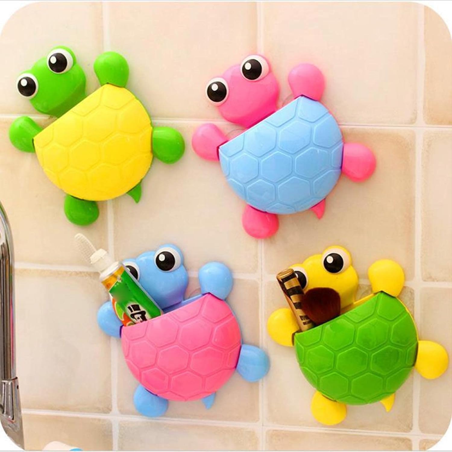 Cute Turtle Toothbrush Holder - Wall-Mounted Suction Cup Design for Elegance