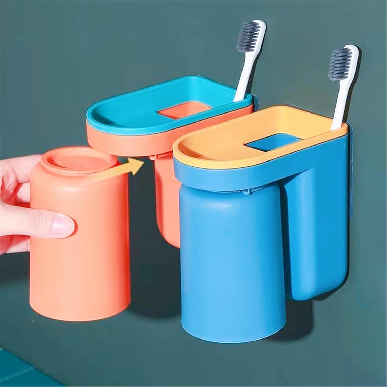 Space Saving 2-in-1 Toothbrush Holder with Cup Orange