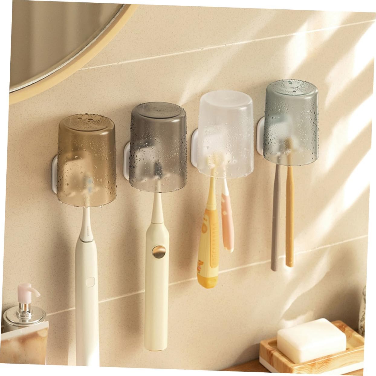 3-Piece Wall Toothbrush Holder Gargle Cup Organizer White