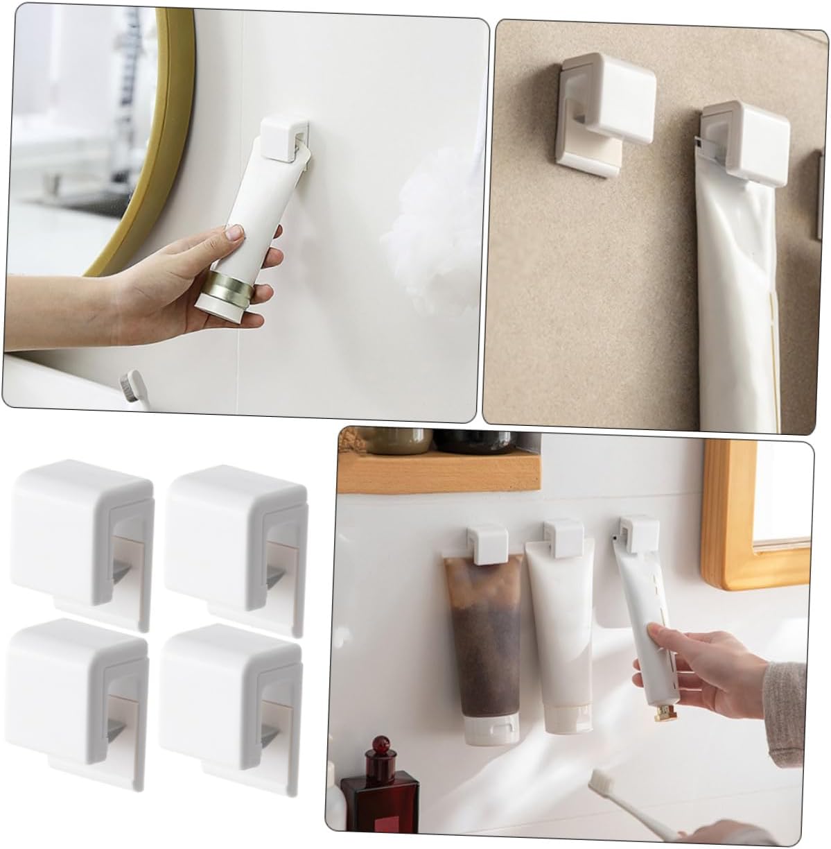 VICASKY 4pcs Toothpaste Clips Wall Hooks Self Adhesive Bathroom Organizer