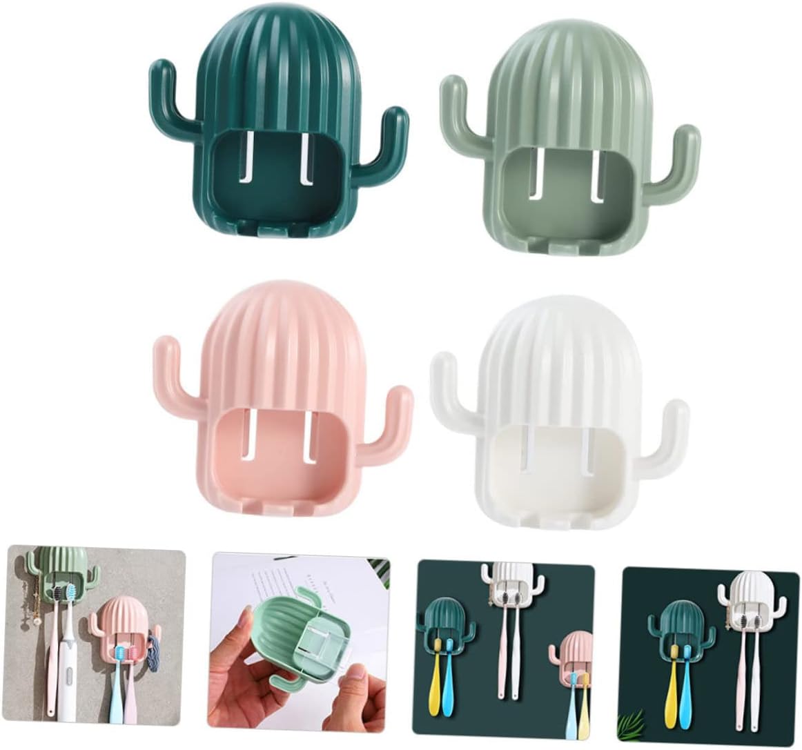 TopperFun Wall-Hanging 4-Pack ToothBrush Racks with Cactus Decor