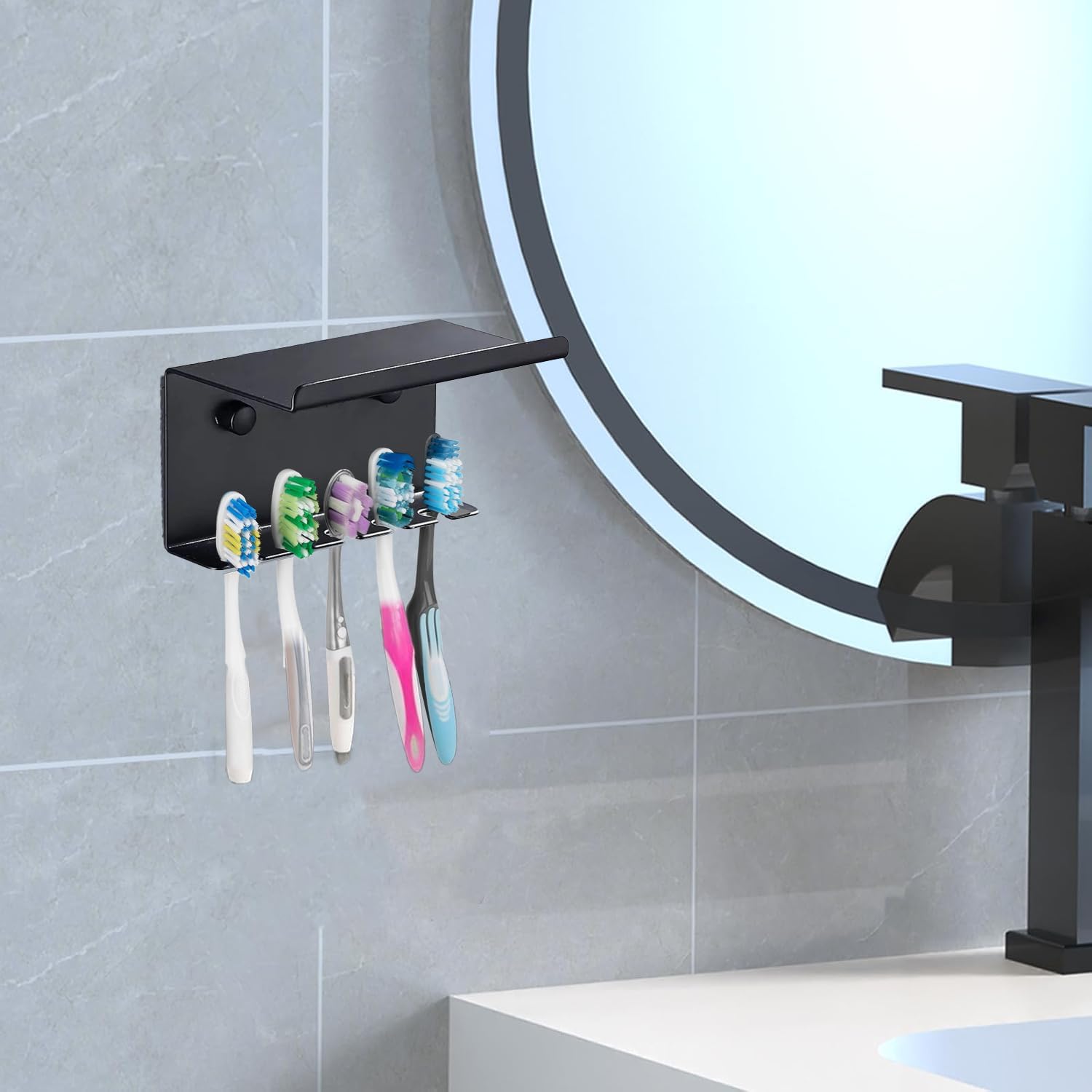 Wall-Mounted Toothbrush Holder Aluminum Self-Adhesive Organizer for Bathroom Oral Care