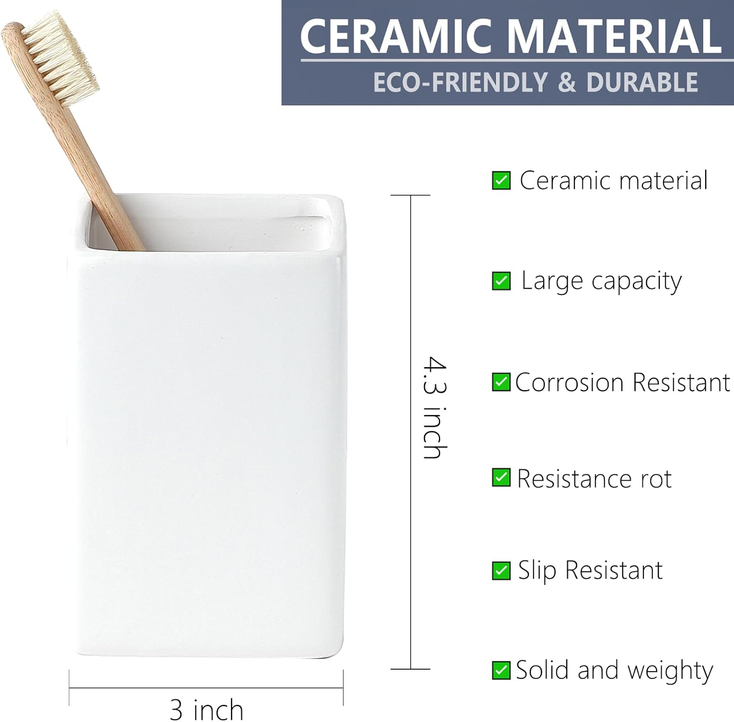 Top Choice Ceramic Toothbrush Holder Space-Saving Design White Square Reusable Hypoallergenic