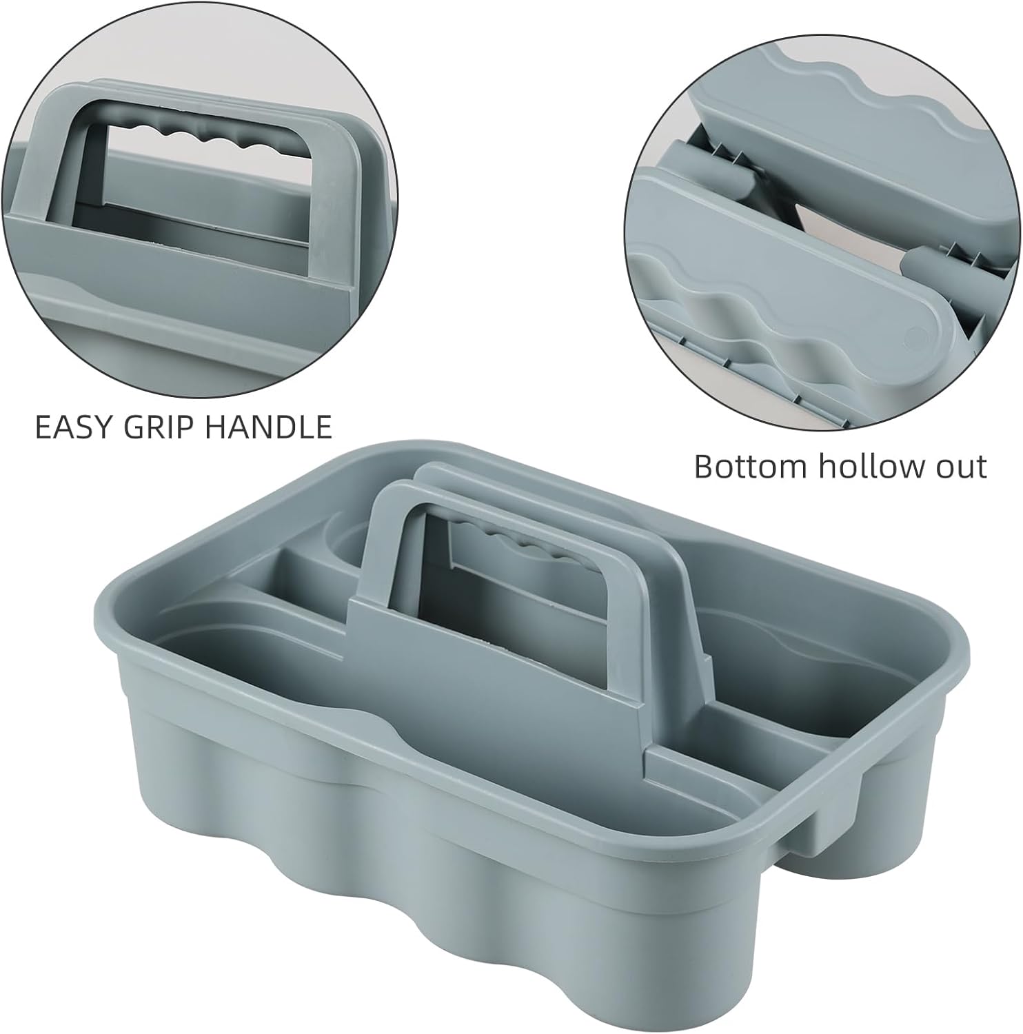 4-Pack 2-Compartment Plastic Cleaning Caddy Grey with Handle