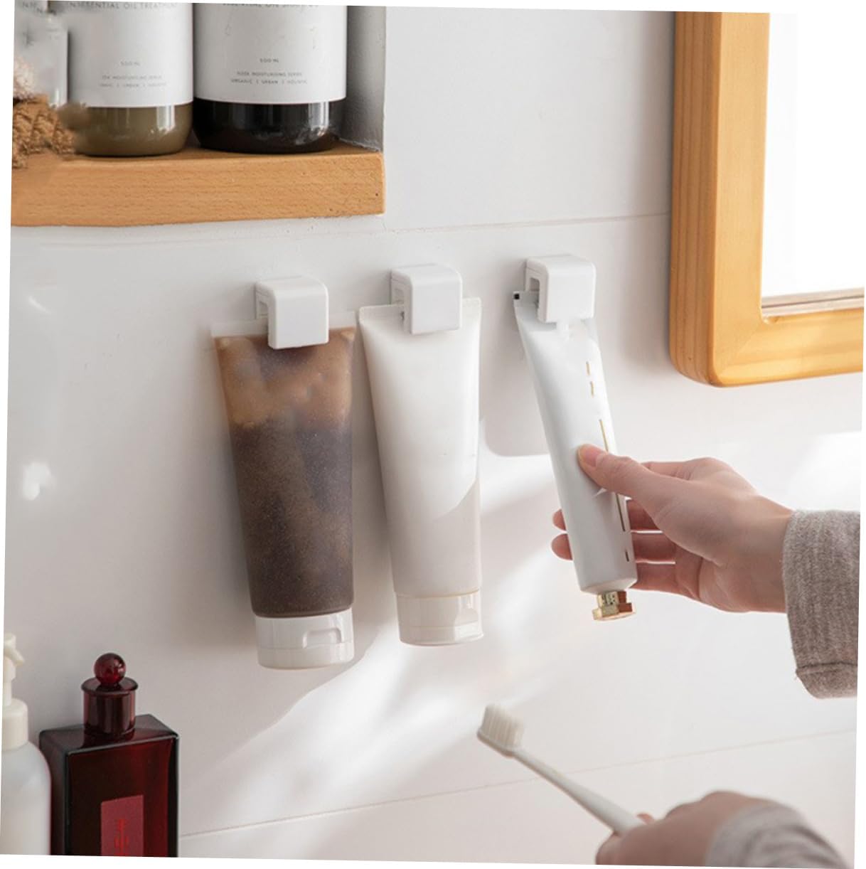4pcs Wall Clips for Bathroom Toothpaste Holder and Toothbrush Stand