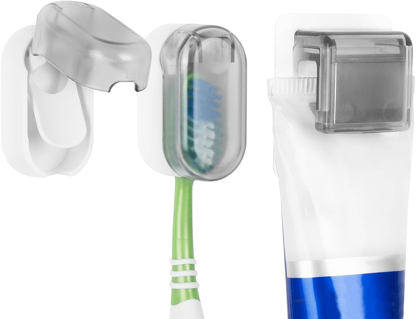 Ergonomic Wall-Mounted Toothbrush Holder for Bathroom Storage in 2Pack Grey