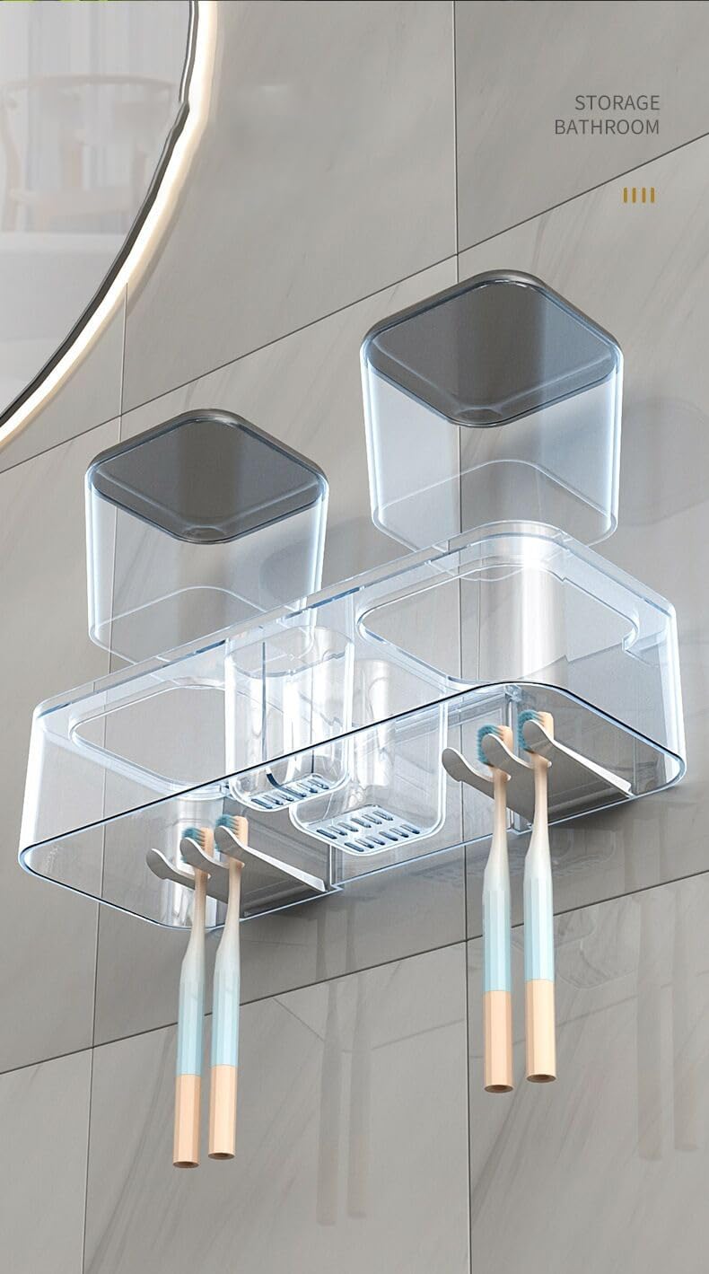 Wall-Mounted Toothbrush Holder for Bathroom 2 Cups Organizer