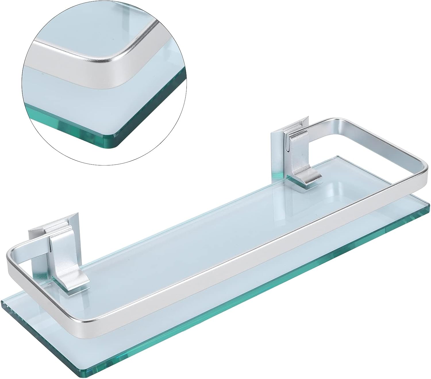Aluminum Shower Shelf with Thick Glass Organizer for Bathroom