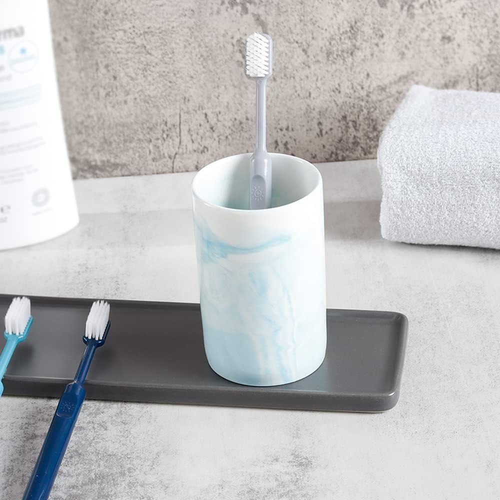 Ceramic Toothbrush Holder with Marble Pattern 300ml Blue