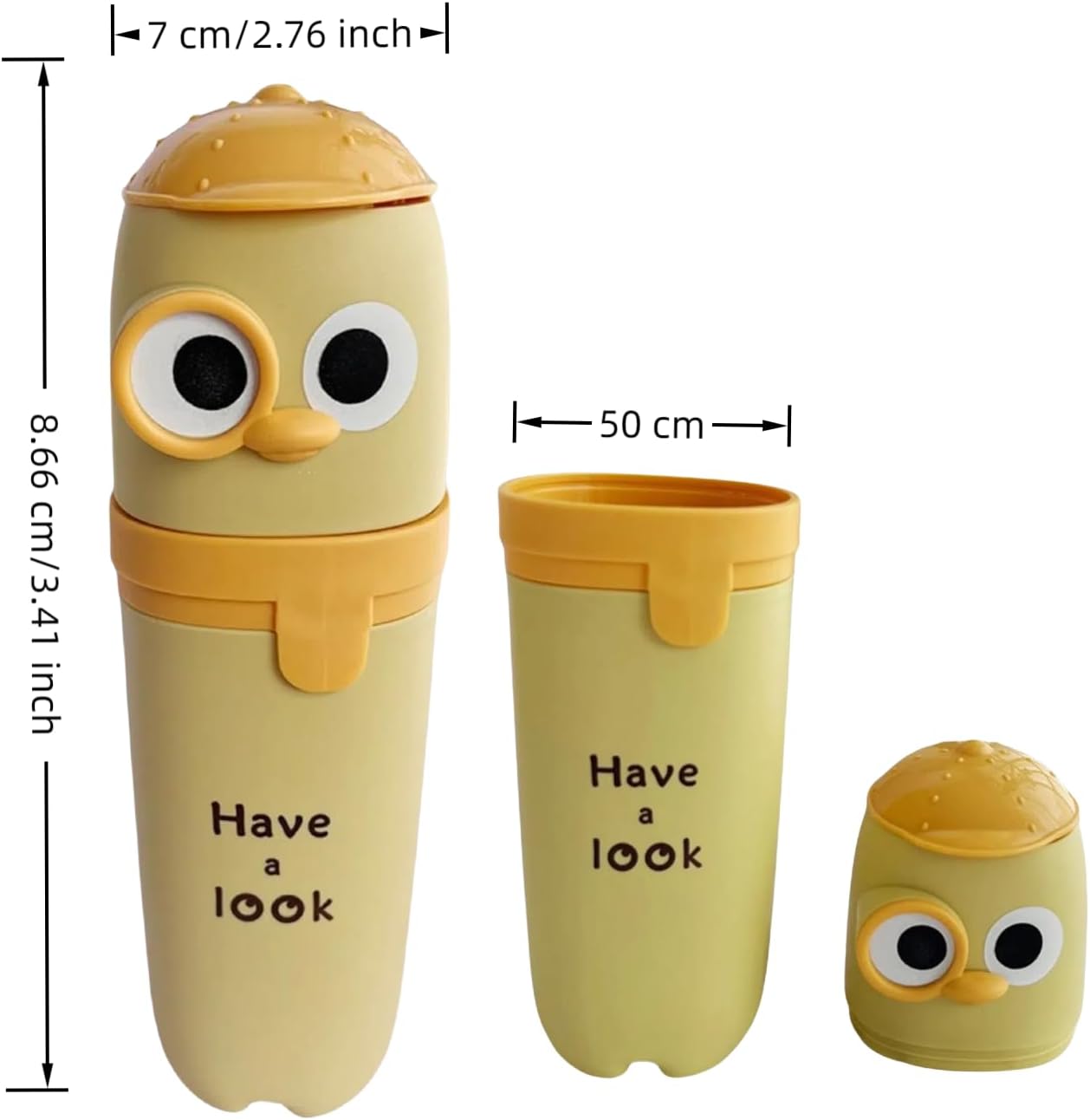 Cutie Cartoon Eyes Toothbrush Holder Mug 2-Pack Yellow Green