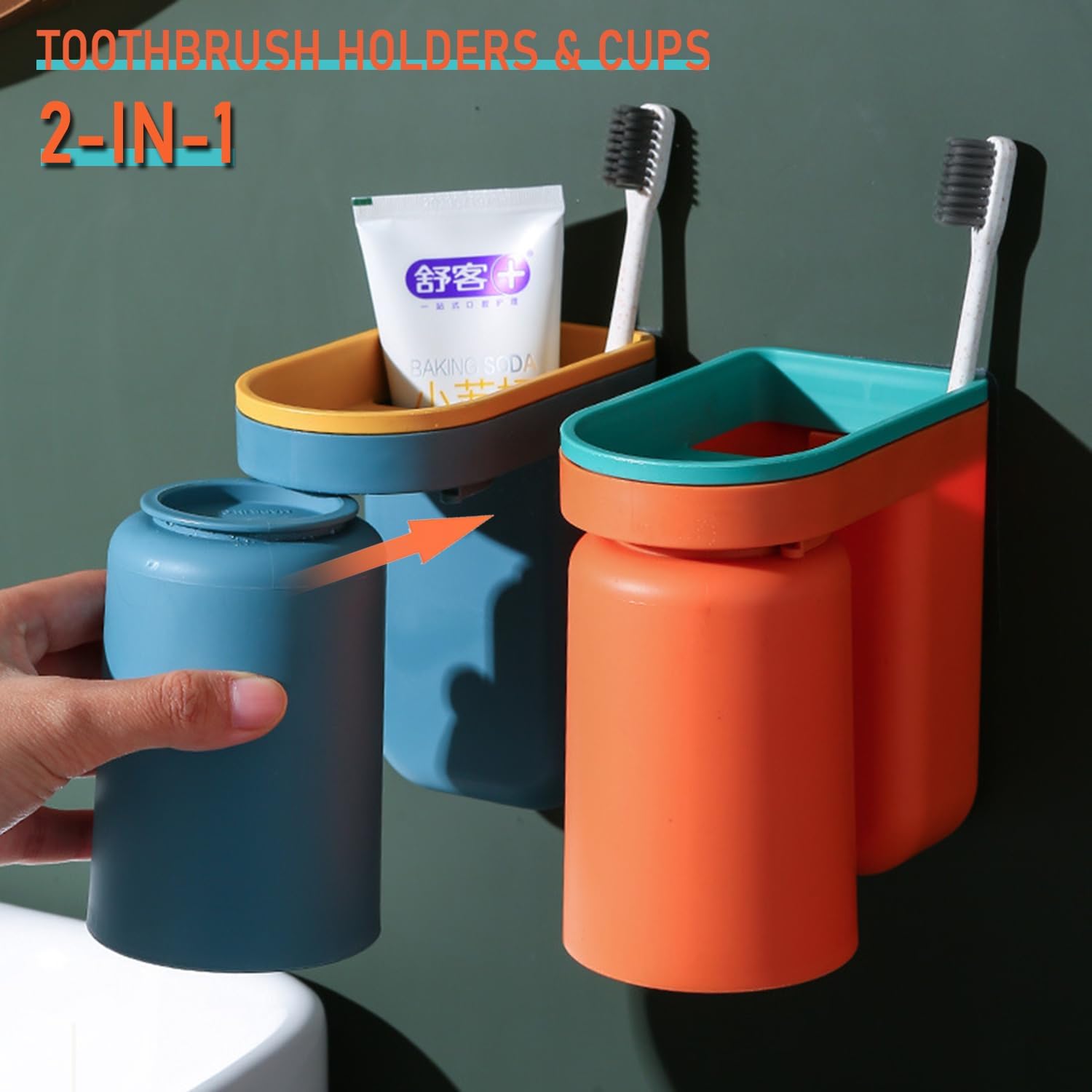 Buyscoole-in- Toothbrush Mouthwash Holder GreenYellow