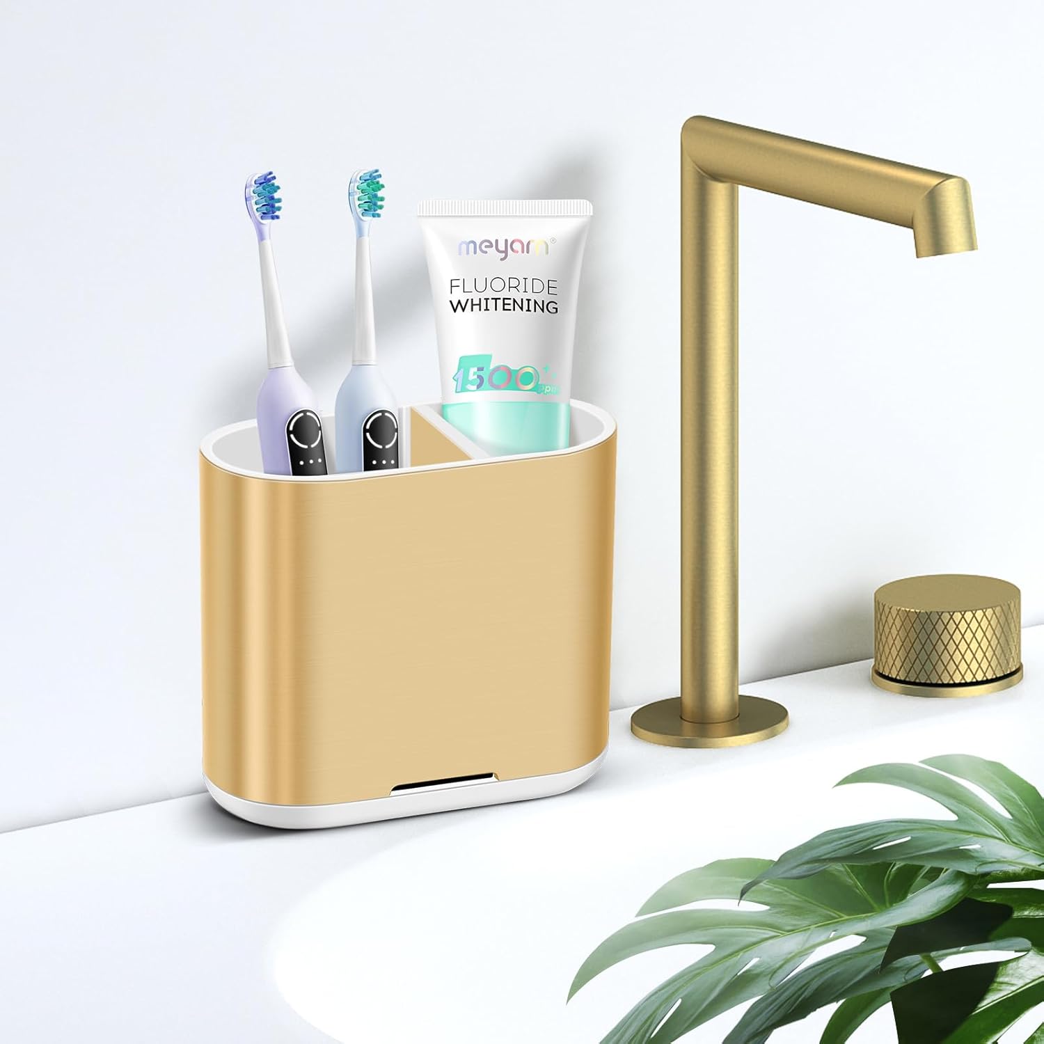 Chintu Detachable Toothbrush Toothpaste Holder w Divider Gold