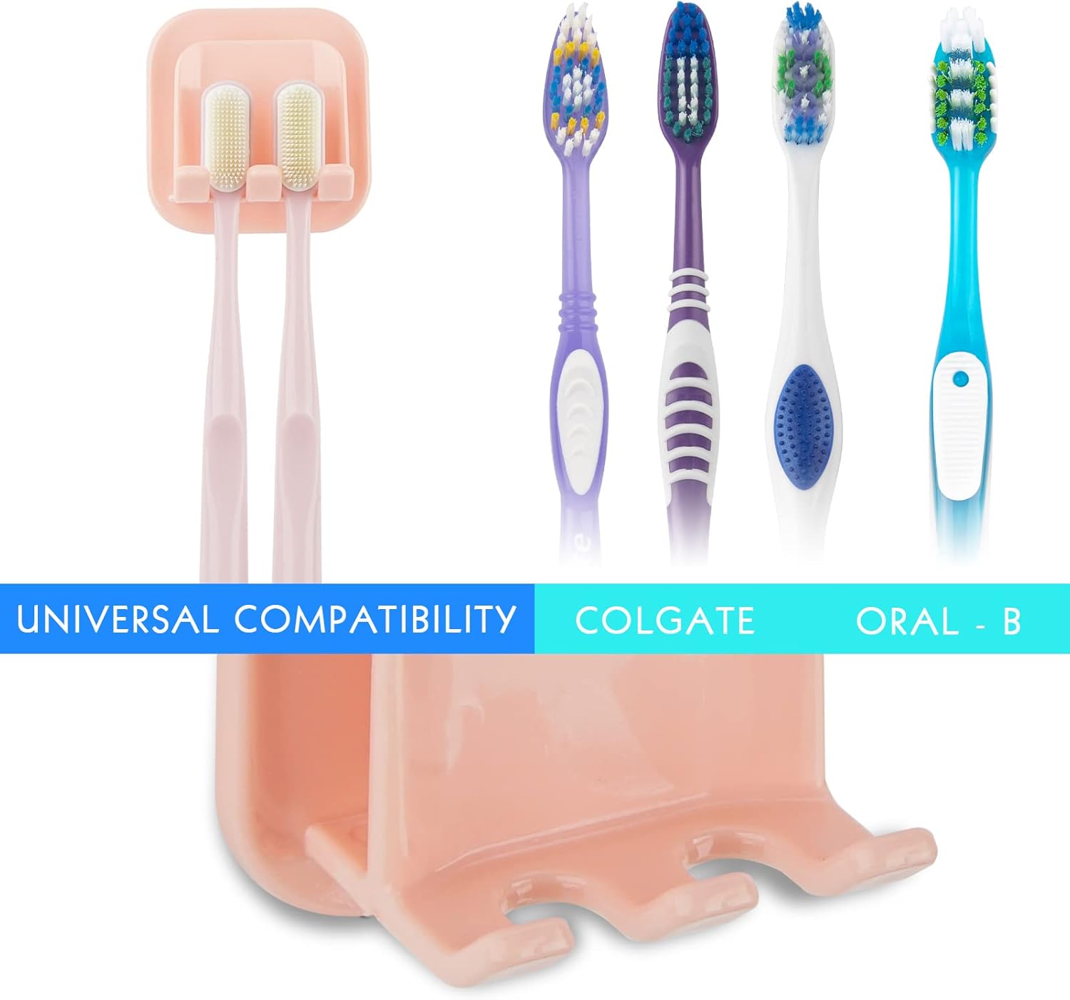 2 PCS Self-Adhesive Toothbrush Holders Wall Mounted Pink