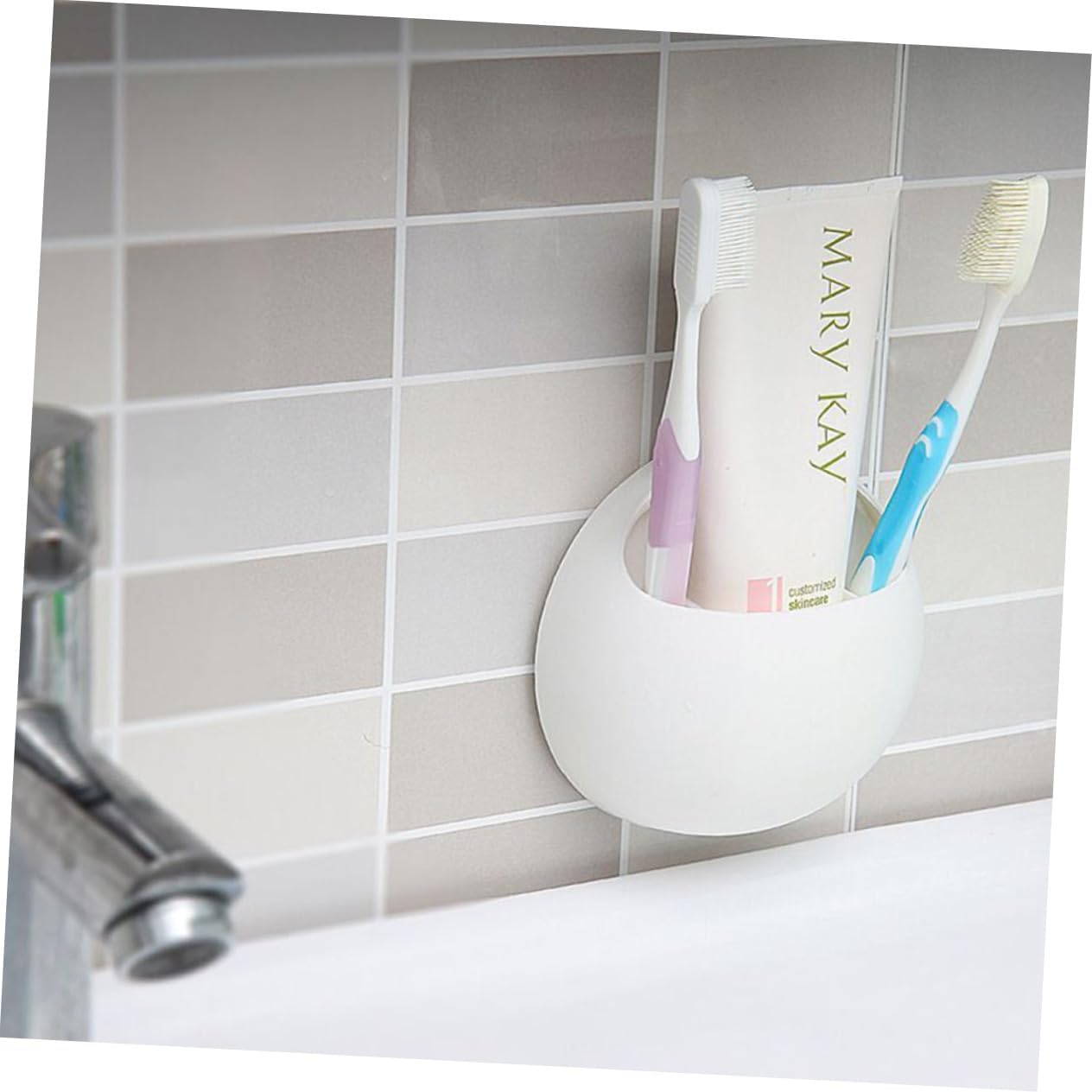 White Suction Cup Toothbrush Holder for Bathroom