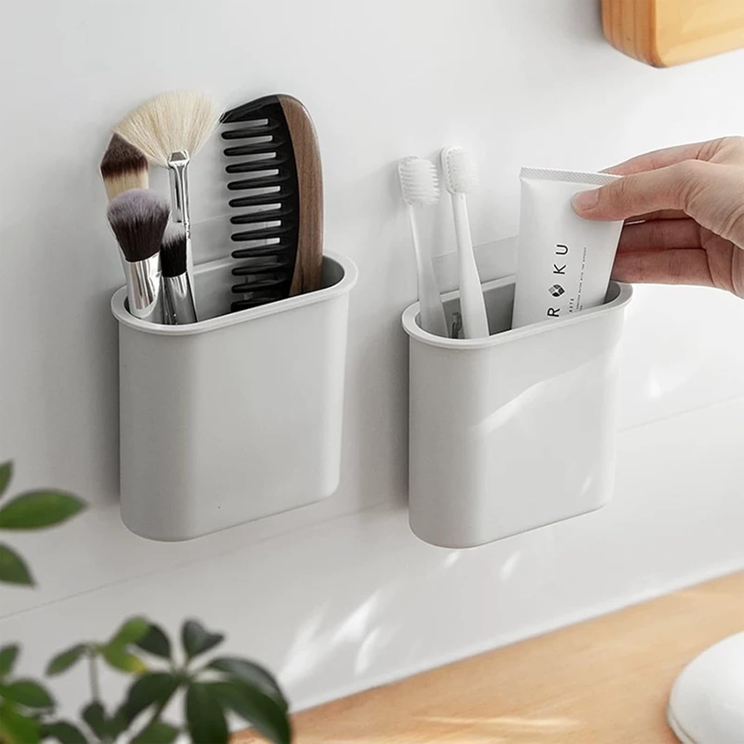 kulusionWall-Mounted Toothbrush Holder Easy-Hang Durable Space-Saving Grey