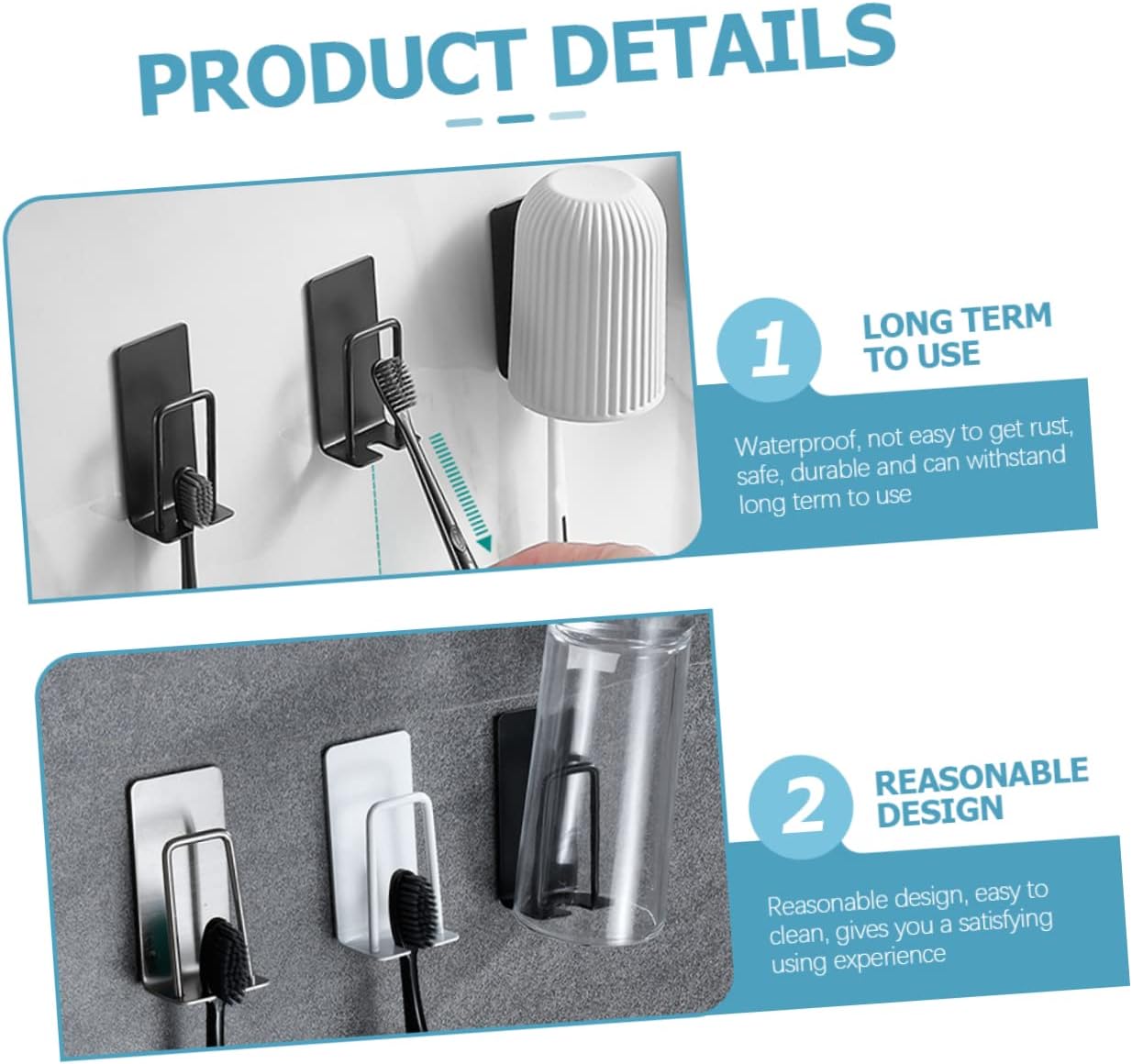 Space-Saving Stainless Steel Wall Mount Toothbrush Holder for Bathrooms
