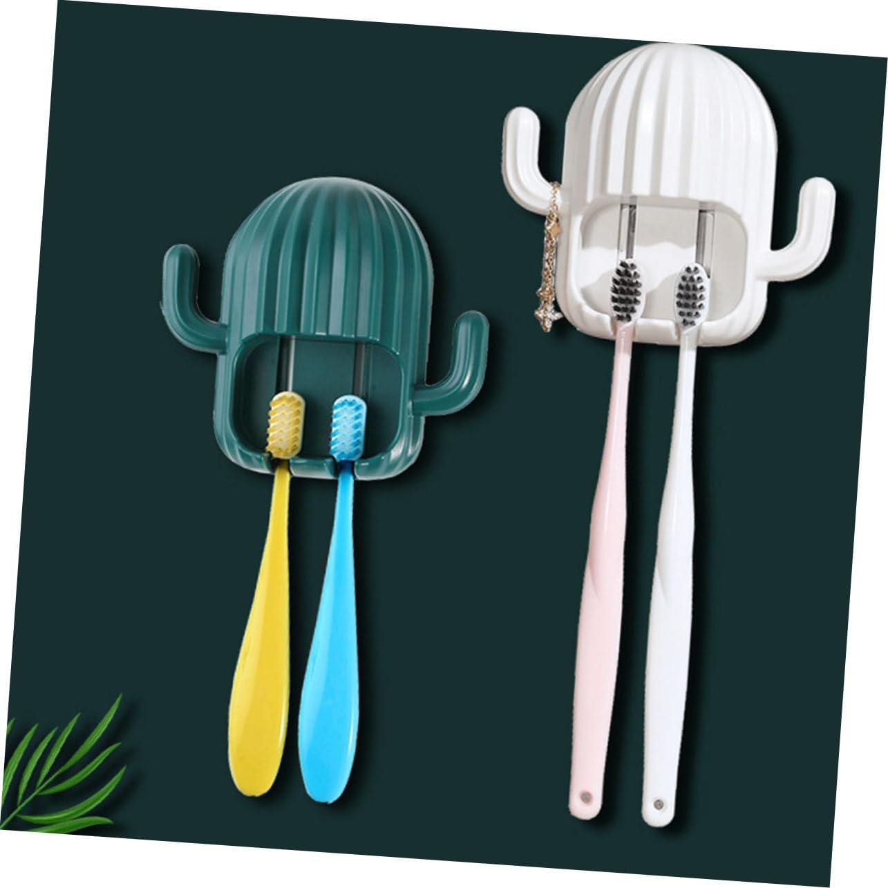 TopperFun Wall-Hanging 4-Pack ToothBrush Racks with Cactus Decor