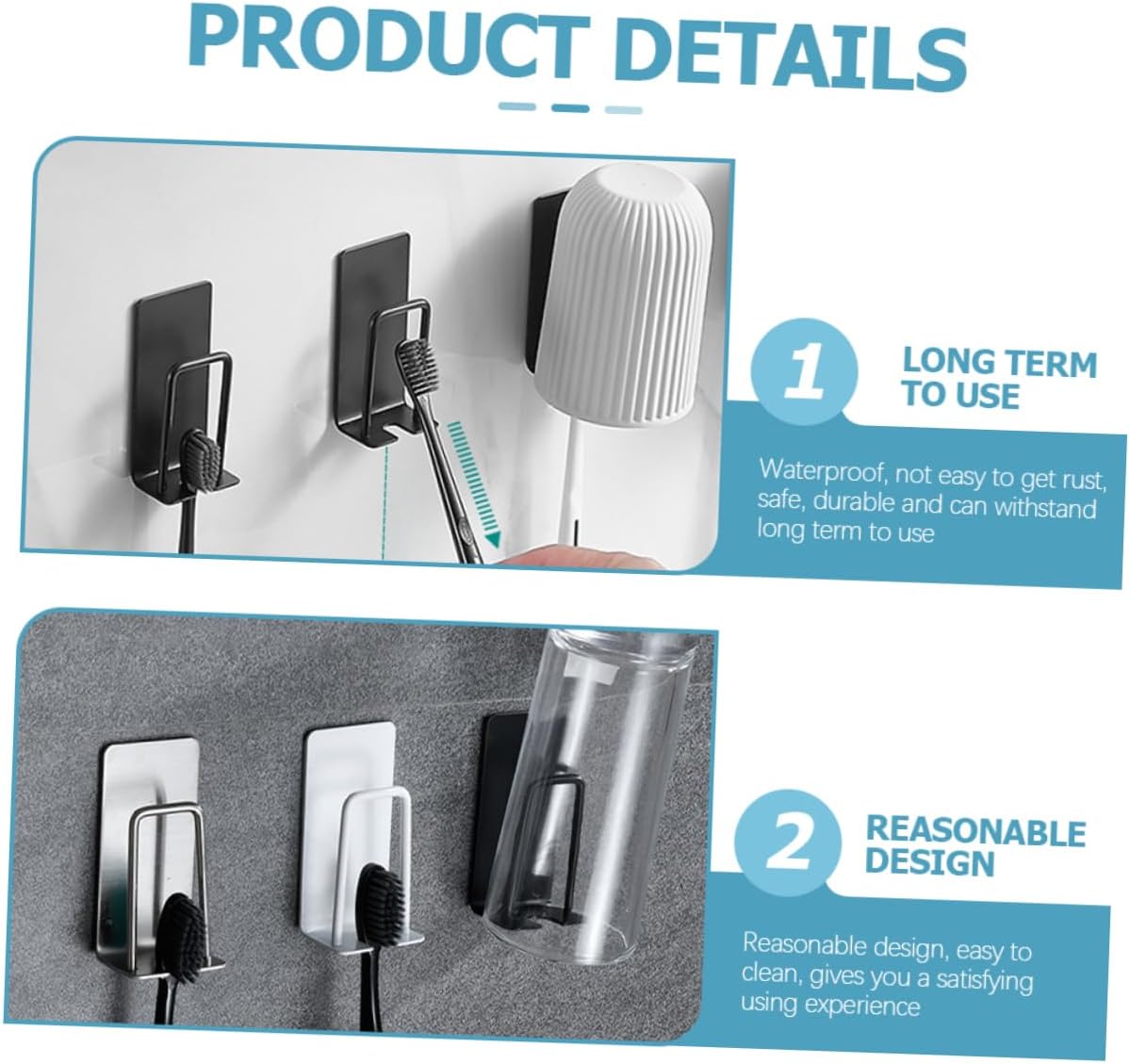 PrettyZoom 2-Piece Wall Mount Toothbrush Holders Stainless Steel Easy Install