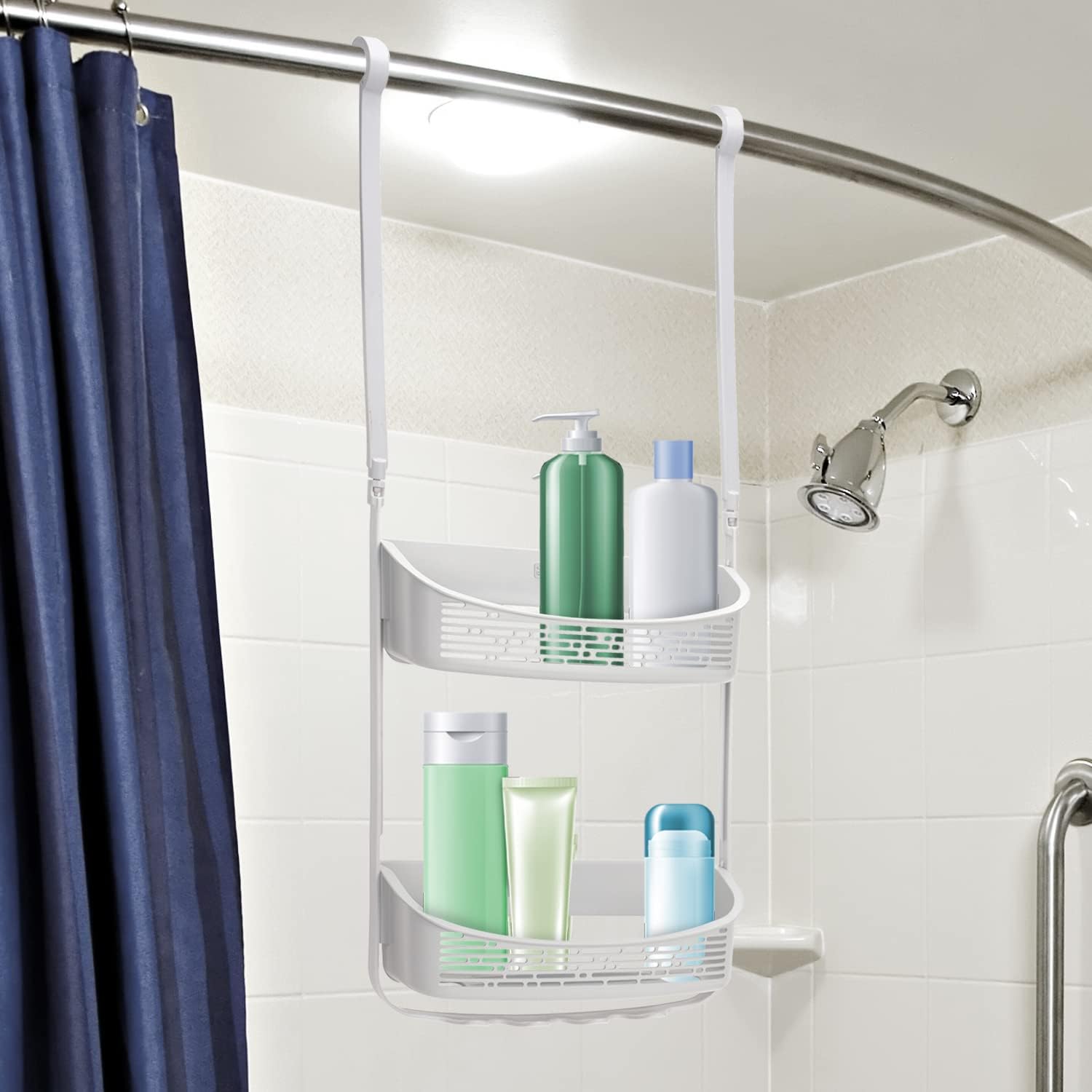 BLACKDECKER 2-Way Convertible Shower Caddy with Hooks and Suction Cups White