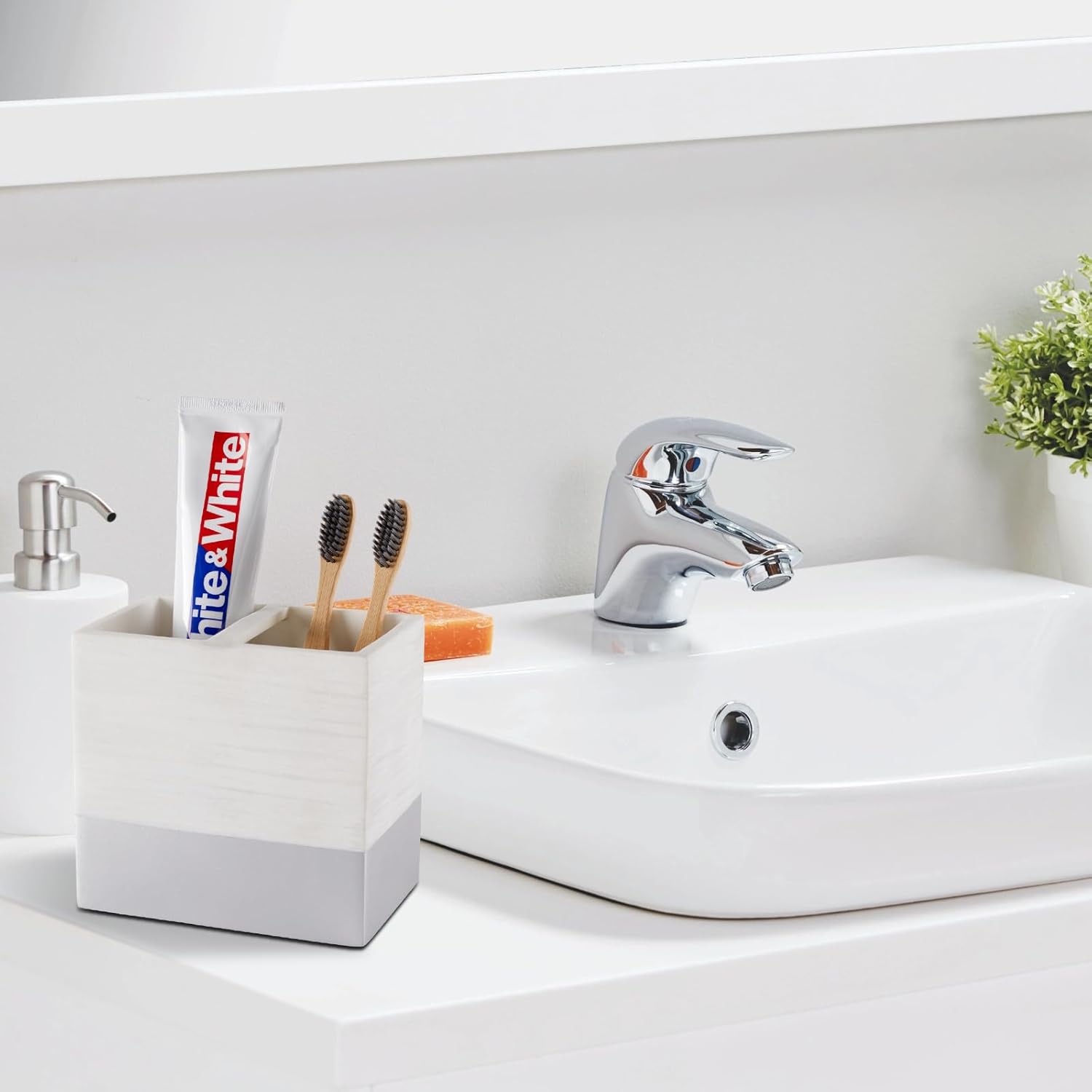Toothbrush Holder with Anti-Slip Base for Bathroom Countertop Organizer