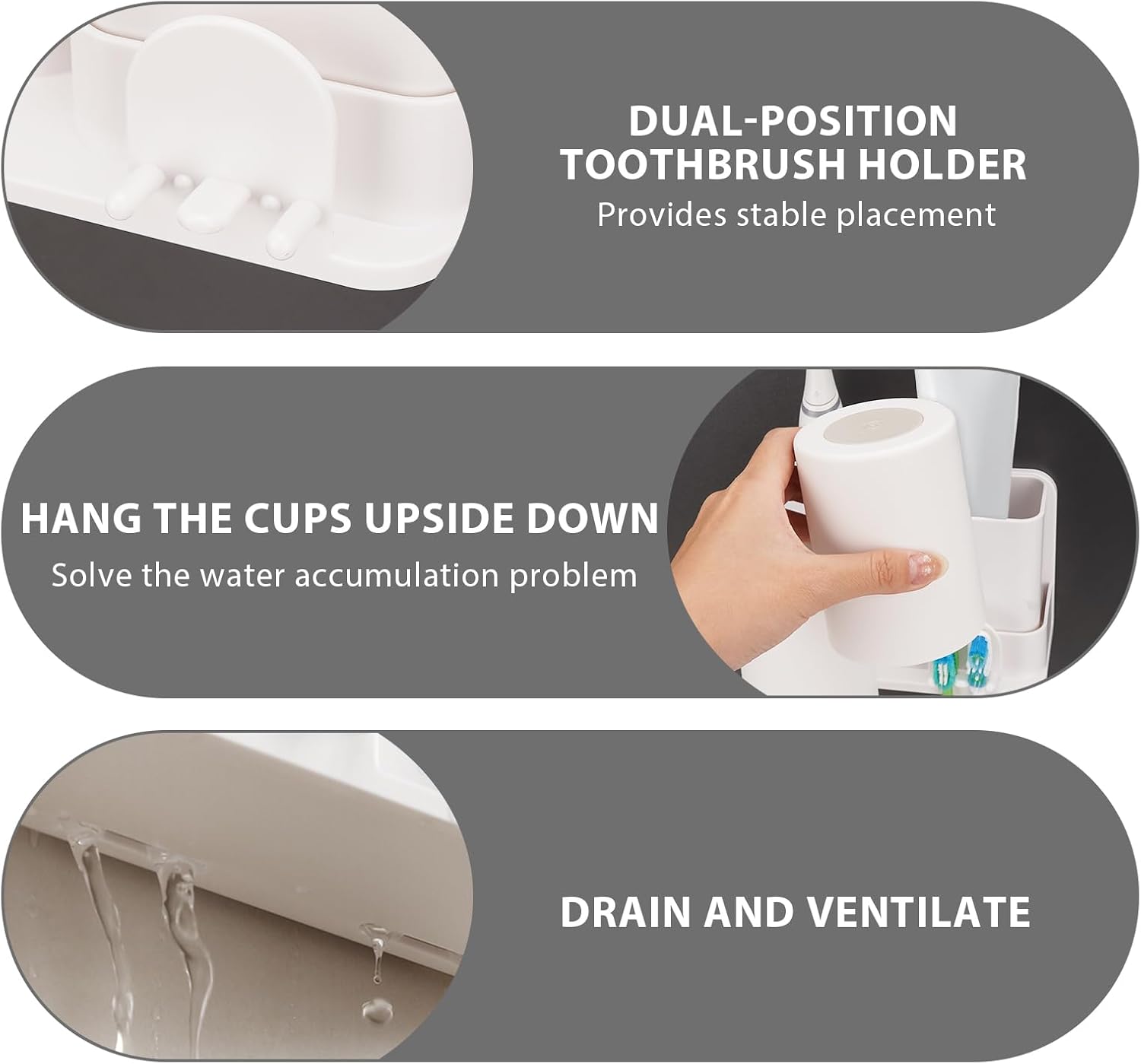 Toothbrush Holder with 2 Slots and Mouthwash Cup Wall Mount