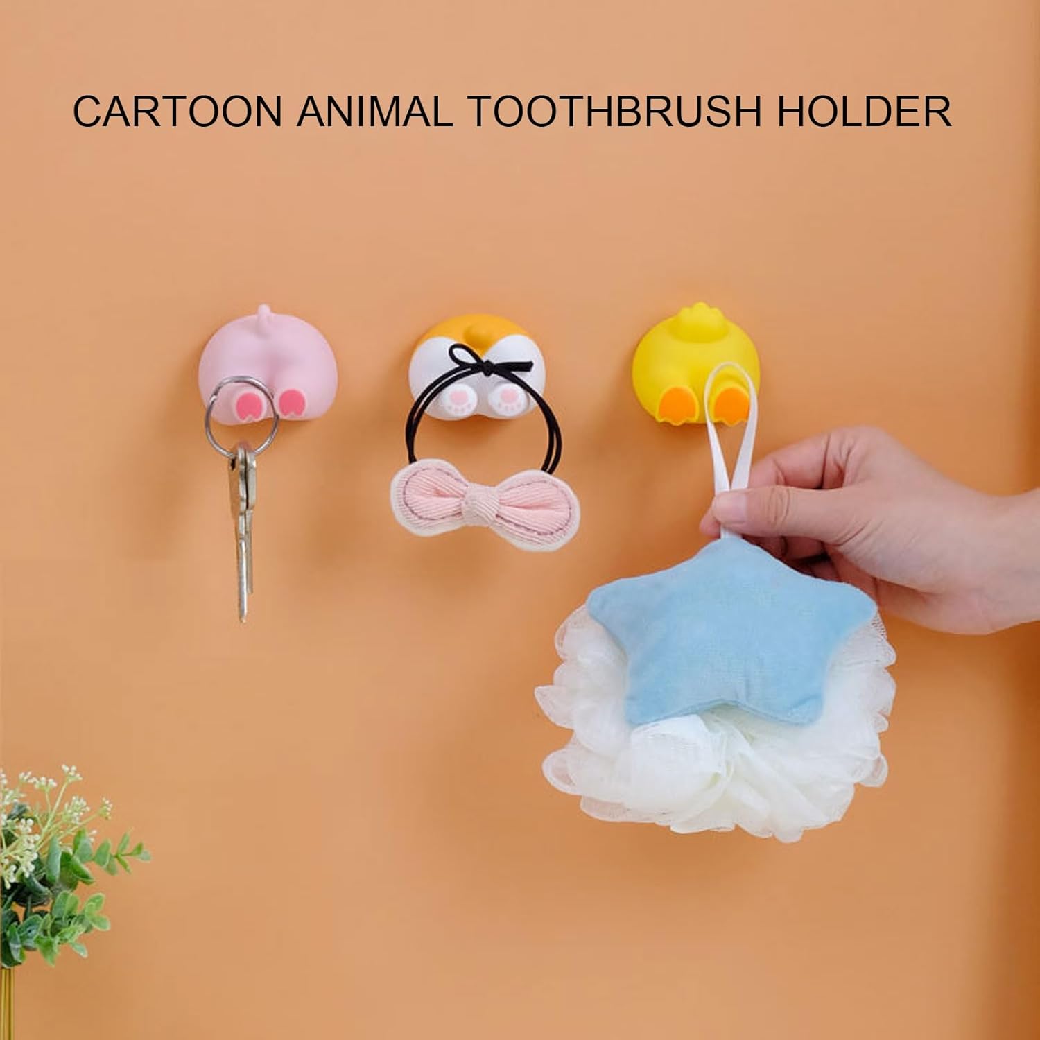 Kids Duck Tail Toothbrush Holder Cartoon Animal Wall Mount Hook