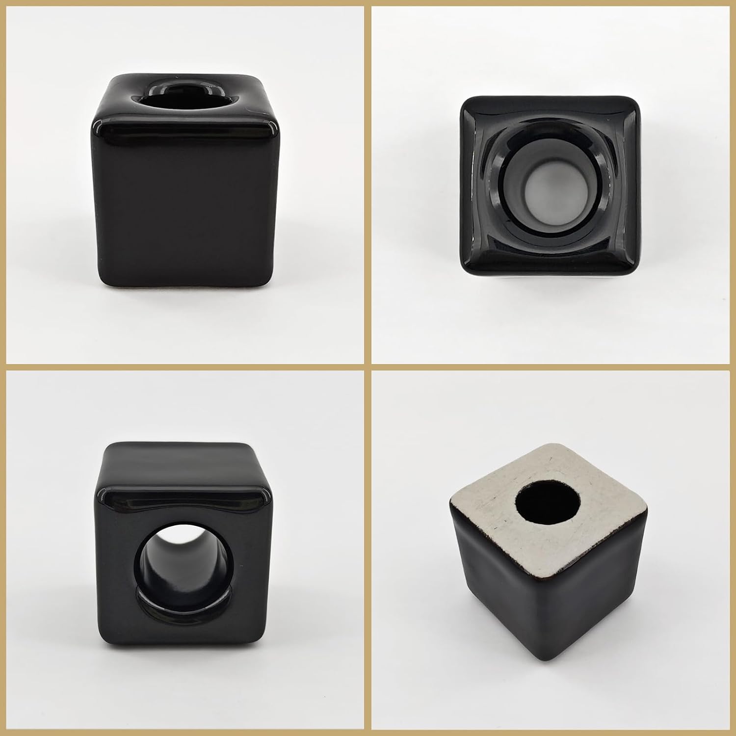 3-Piece Set Small Square Ceramic Toothbrush Holders Black Sleek Glazed