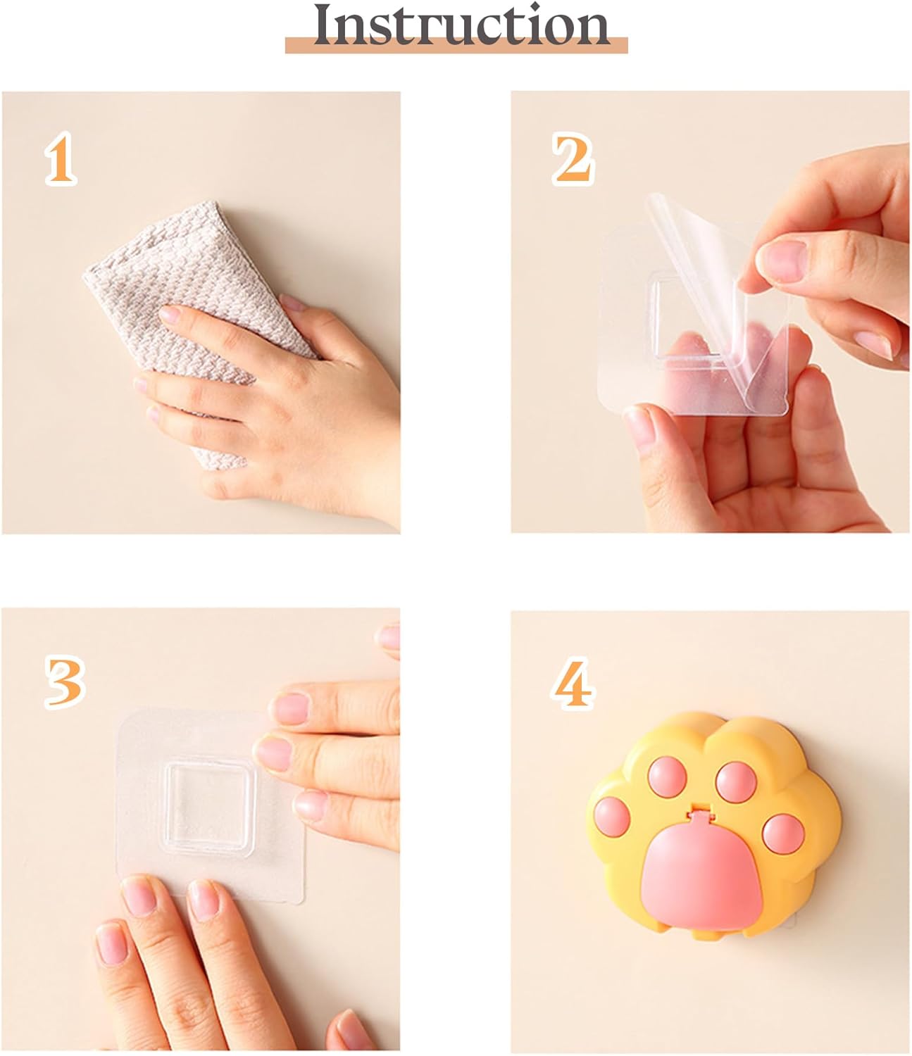 White Pink Cute Cat Paw Kids Toothbrush Holder Wall Mounted with Cover
