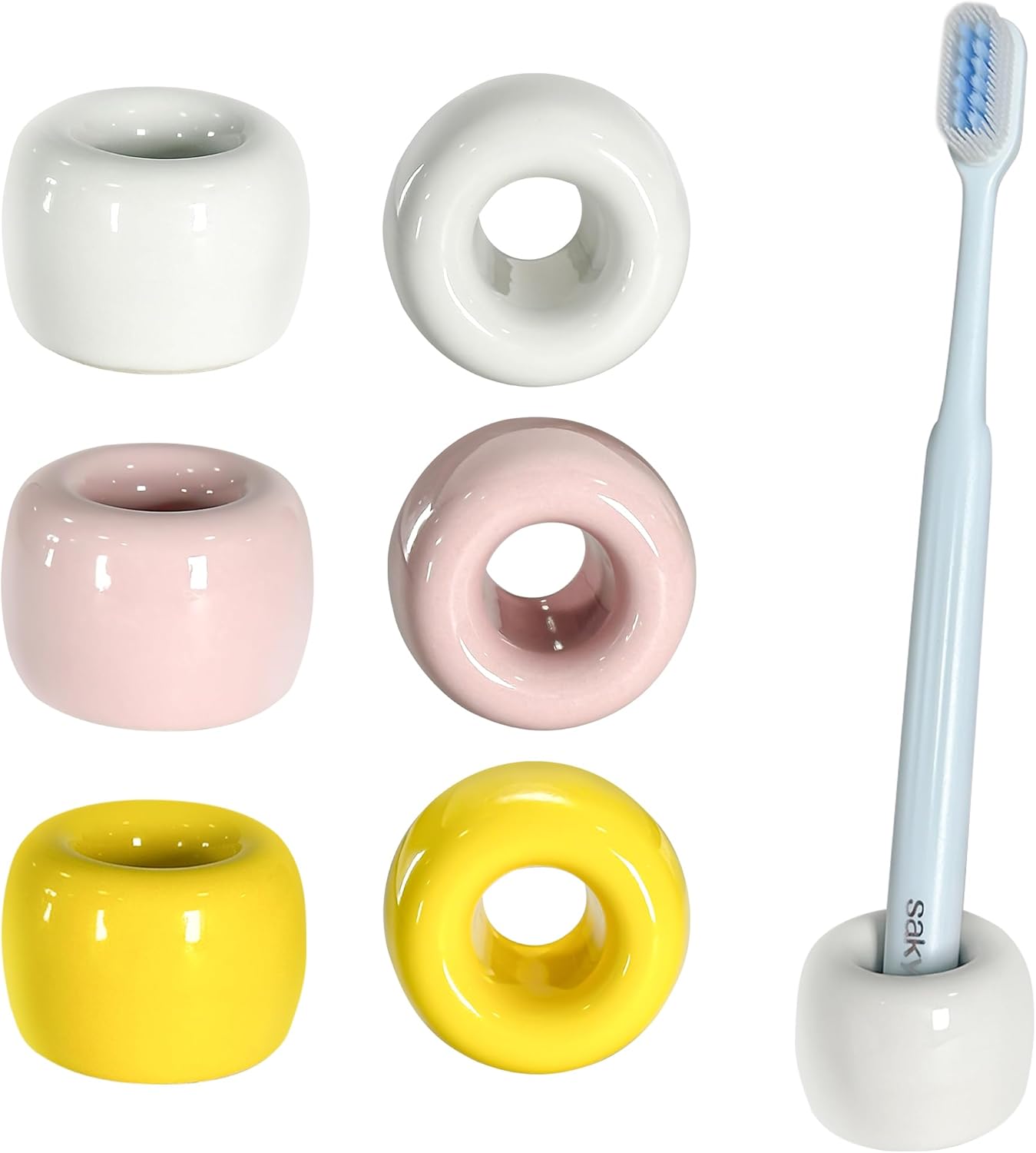 6-Pack Mini Ceramic Toothbrush Holders 3 Colors