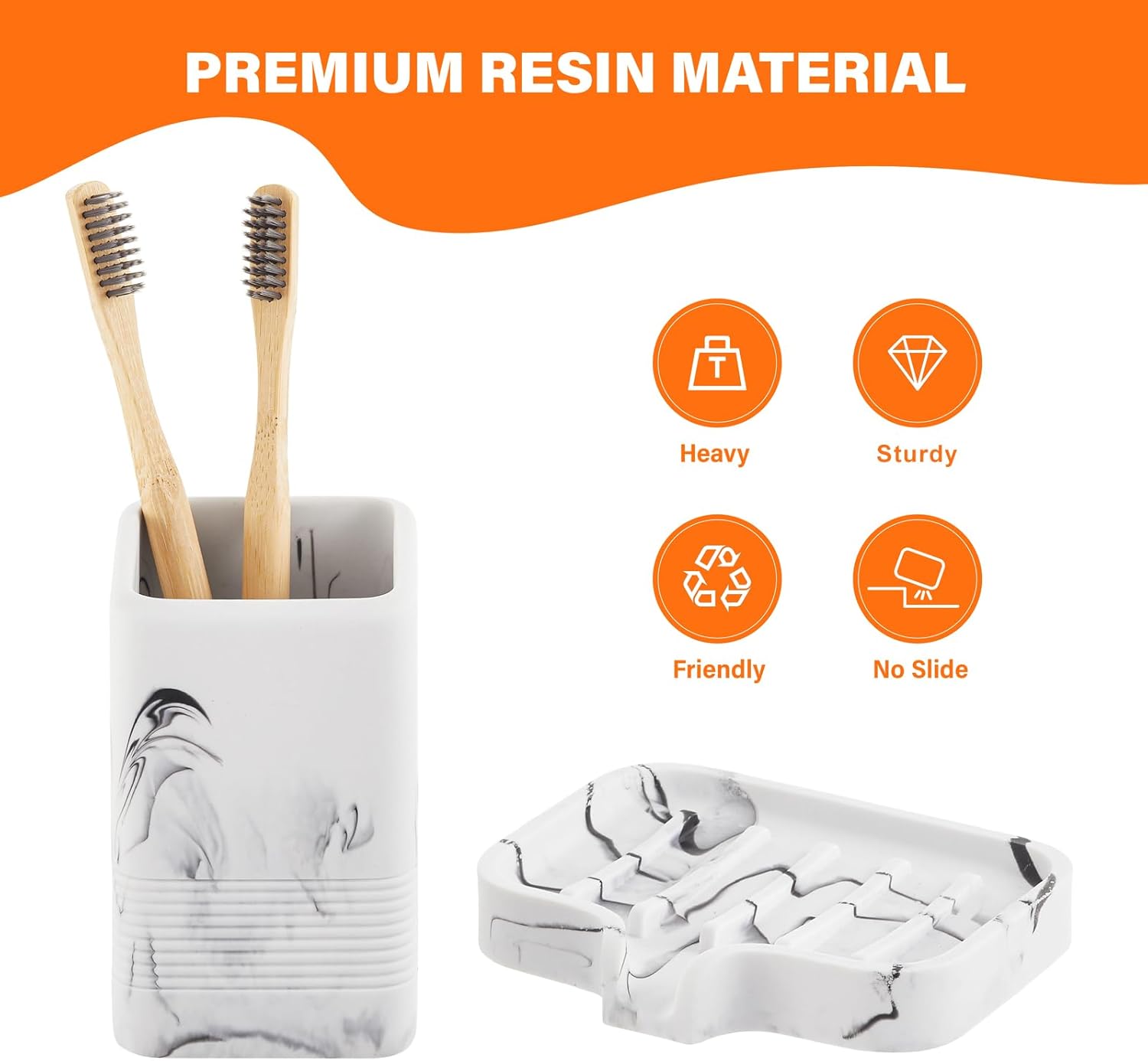 Sturdy Marble-Style Toothbrush Soap Holder Set