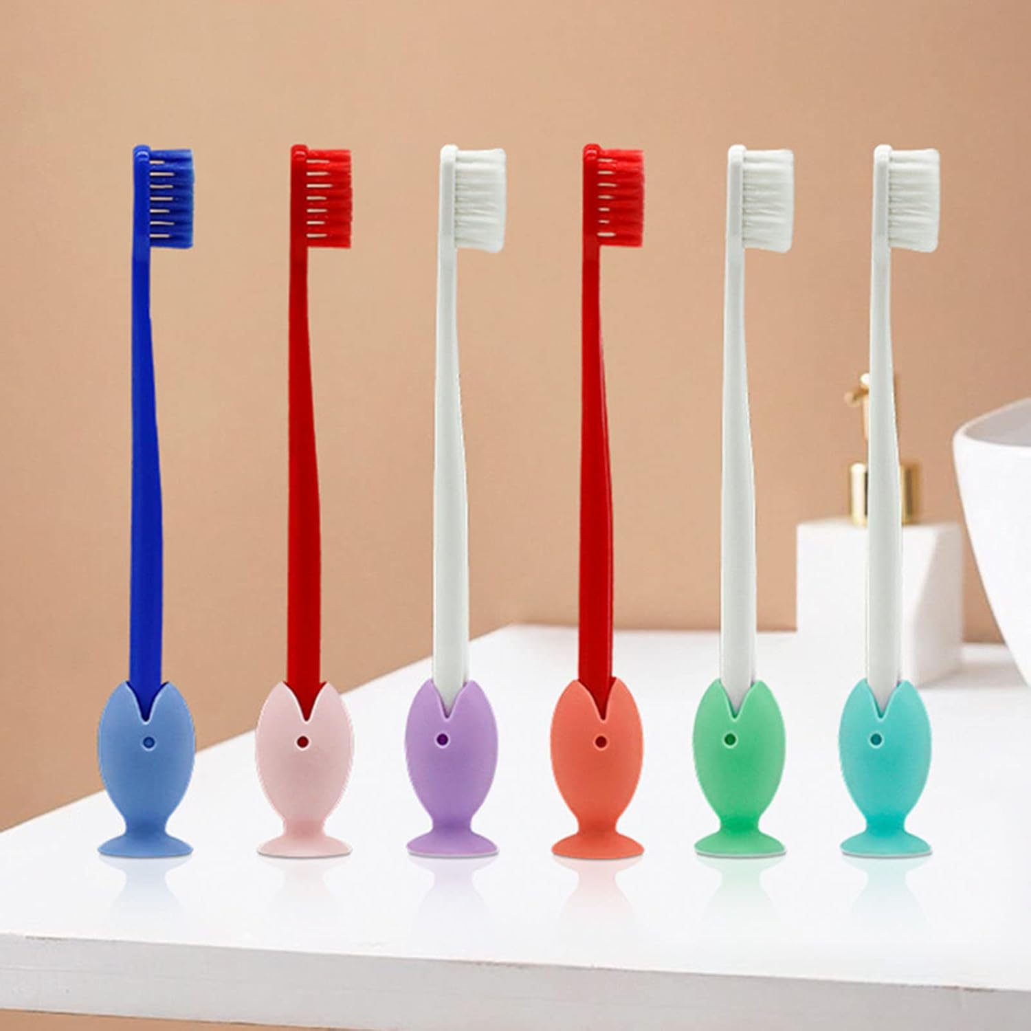 6-Piece Silicone Fish Toothbrush Holder