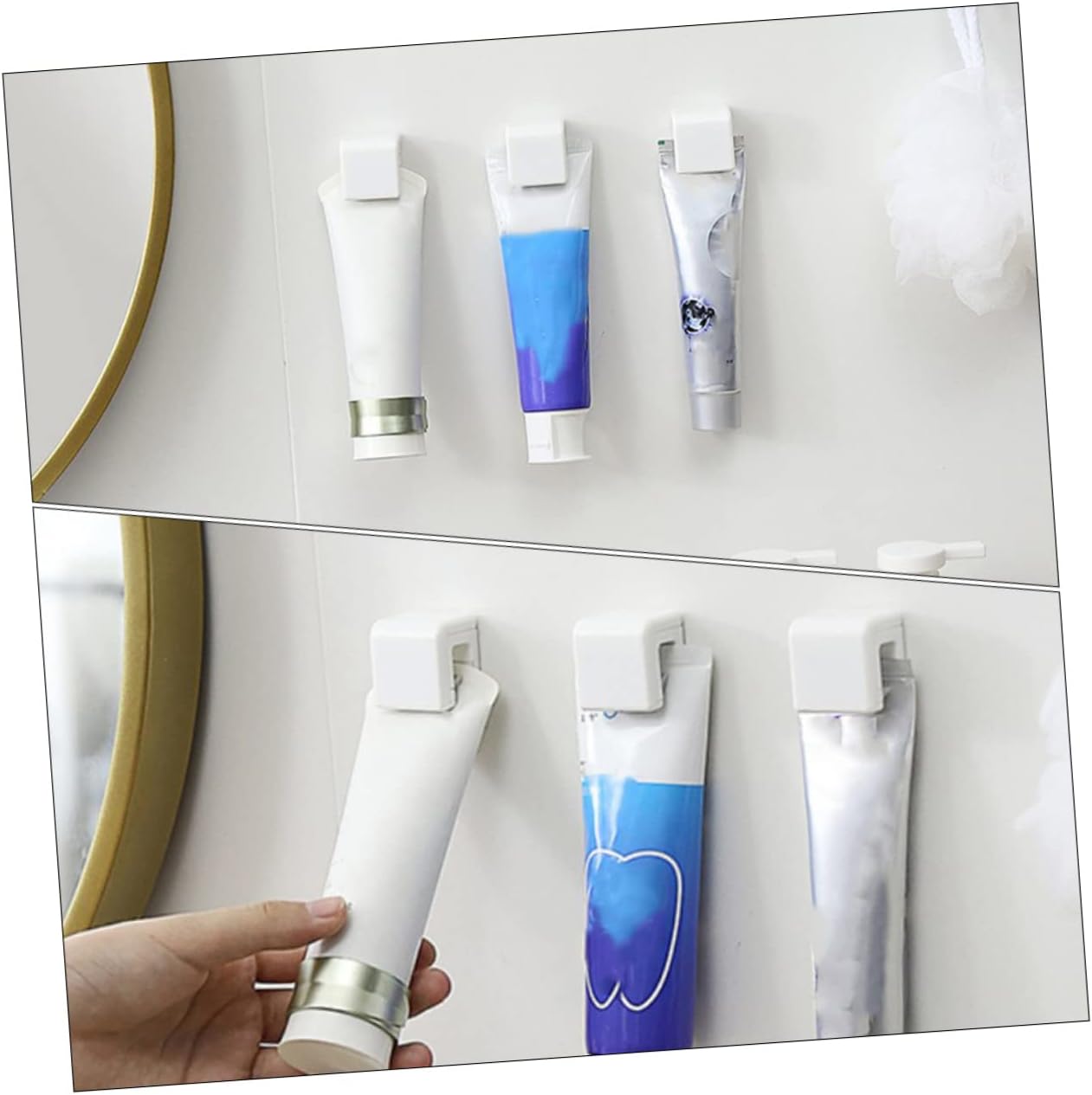 VICASKY 4pcs Toothpaste Clips Wall Hooks Self Adhesive Bathroom Organizer