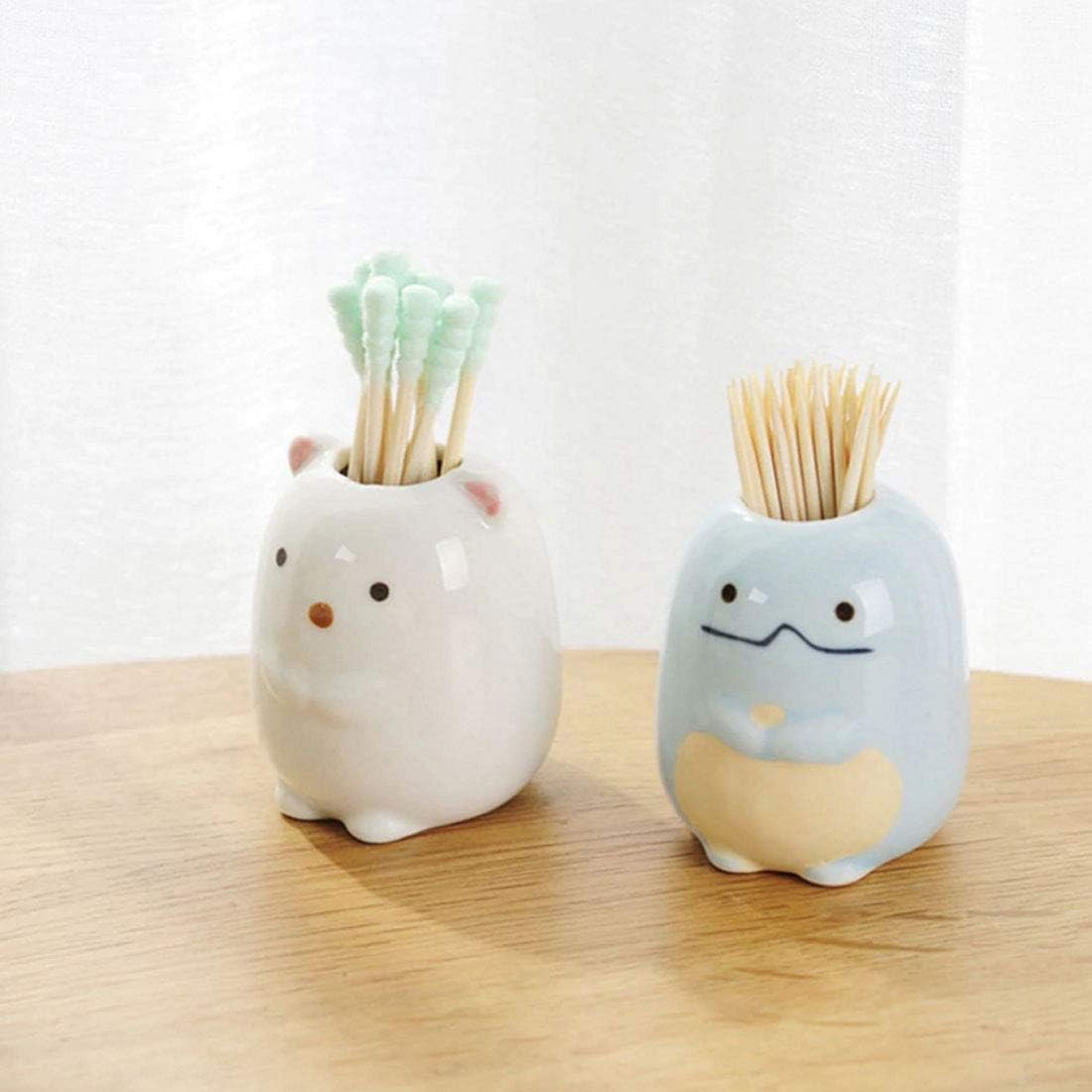 GARASANI Mini Ceramic Tooth Brush Holder for Kids Toothpick Stand White Design