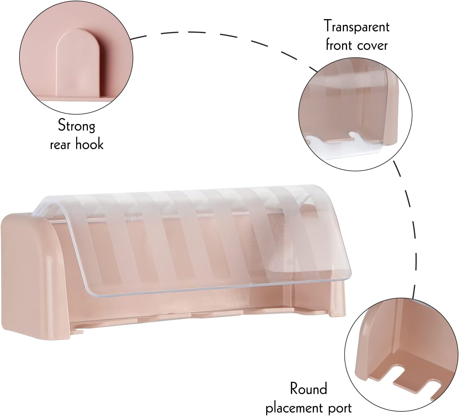 5 Slots Wall Mount Toothbrush Holder with Cover Bathroom or Shower Use