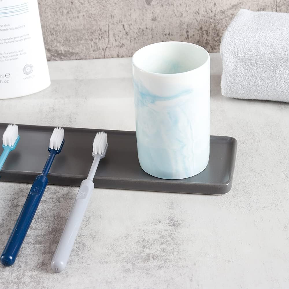 Ceramic Toothbrush Holder with Marble Pattern 300ml Blue