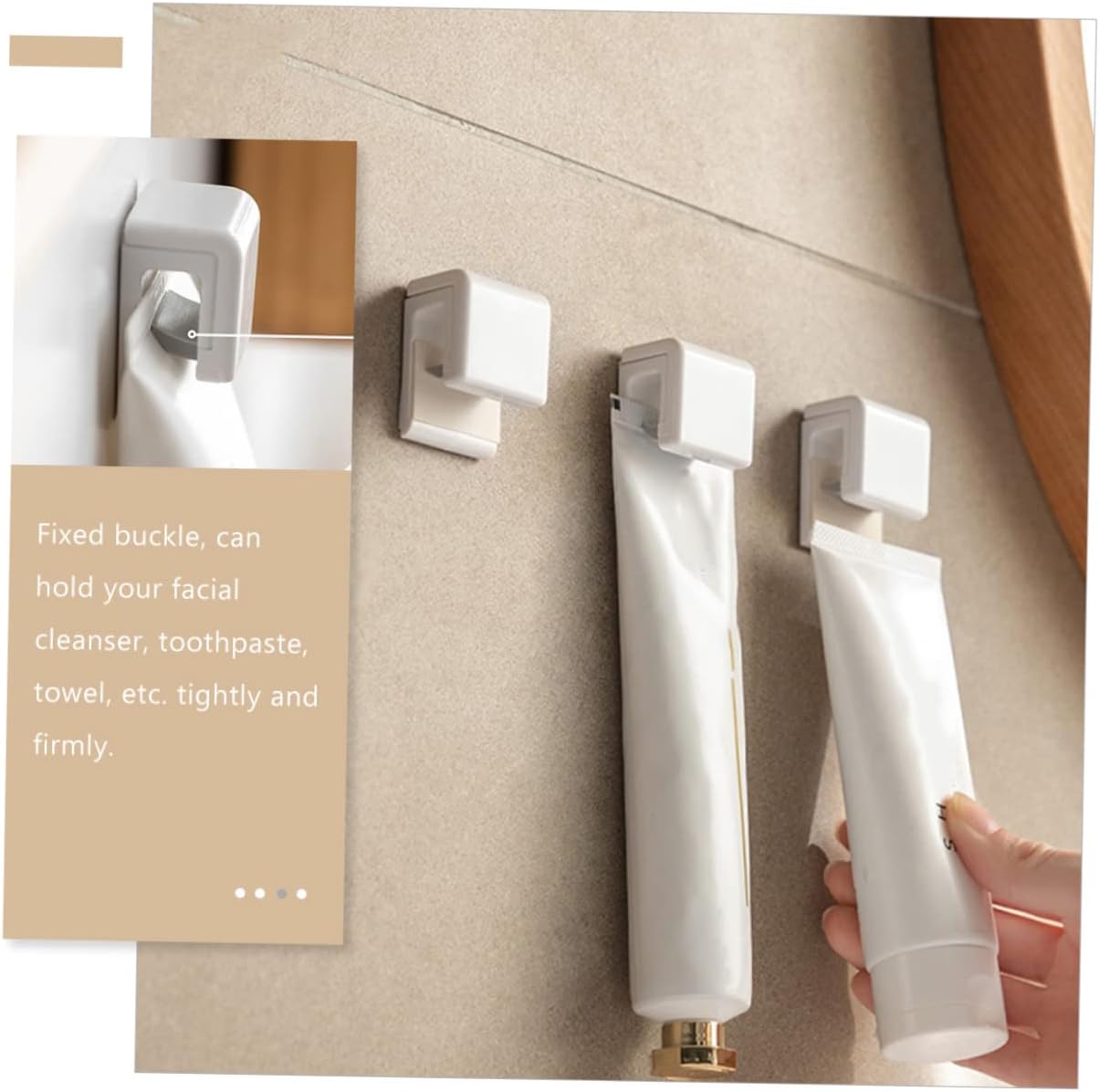 VICASKY 4pcs Toothpaste Clips Wall Hooks Self Adhesive Bathroom Organizer