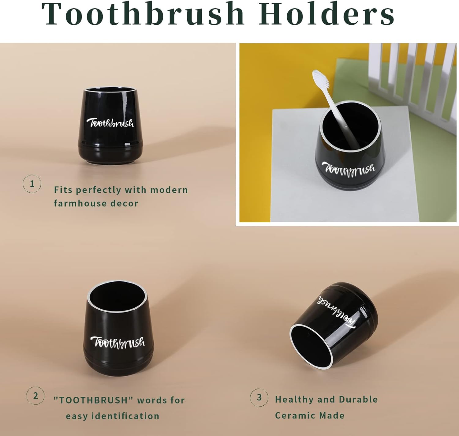 LEETOOYI Porcelain Toothbrush Holder Black