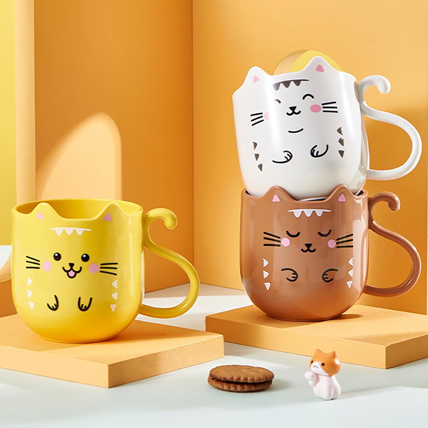 Creative Kitten Mouthwash Cup and Toothbrush Holder for Bathroom