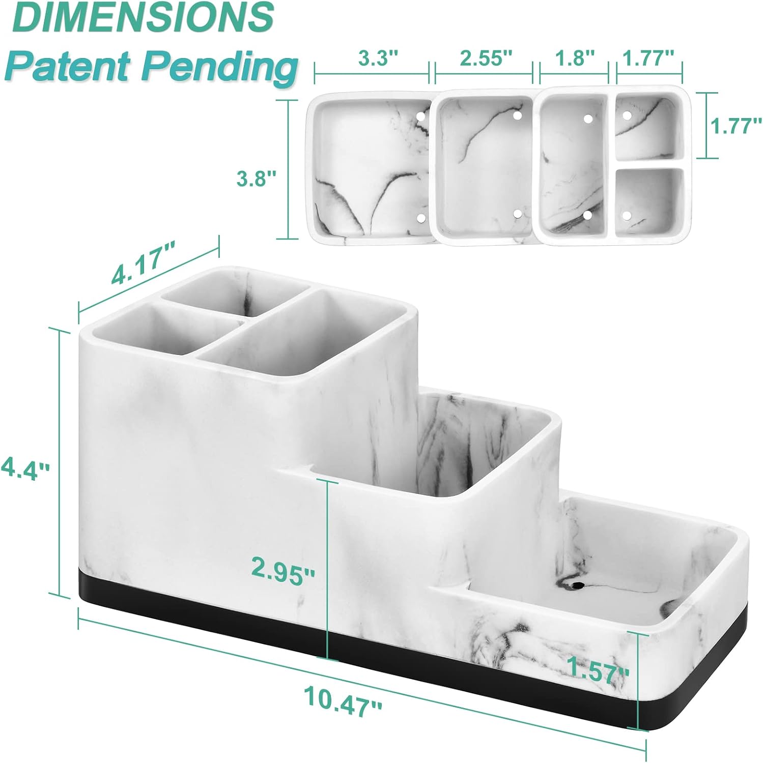 VITVITI 5 Compartment Toothbrush Holder Marble Design Bathroom Organizer