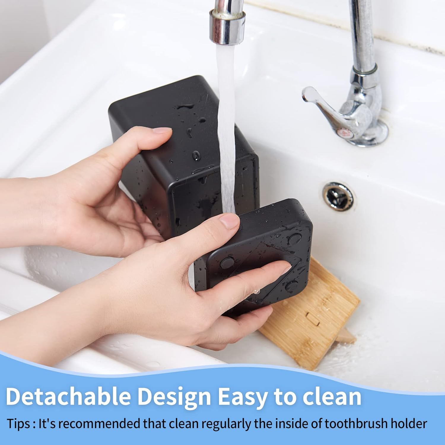 Small Black Bamboo Toothbrush Holder Set
