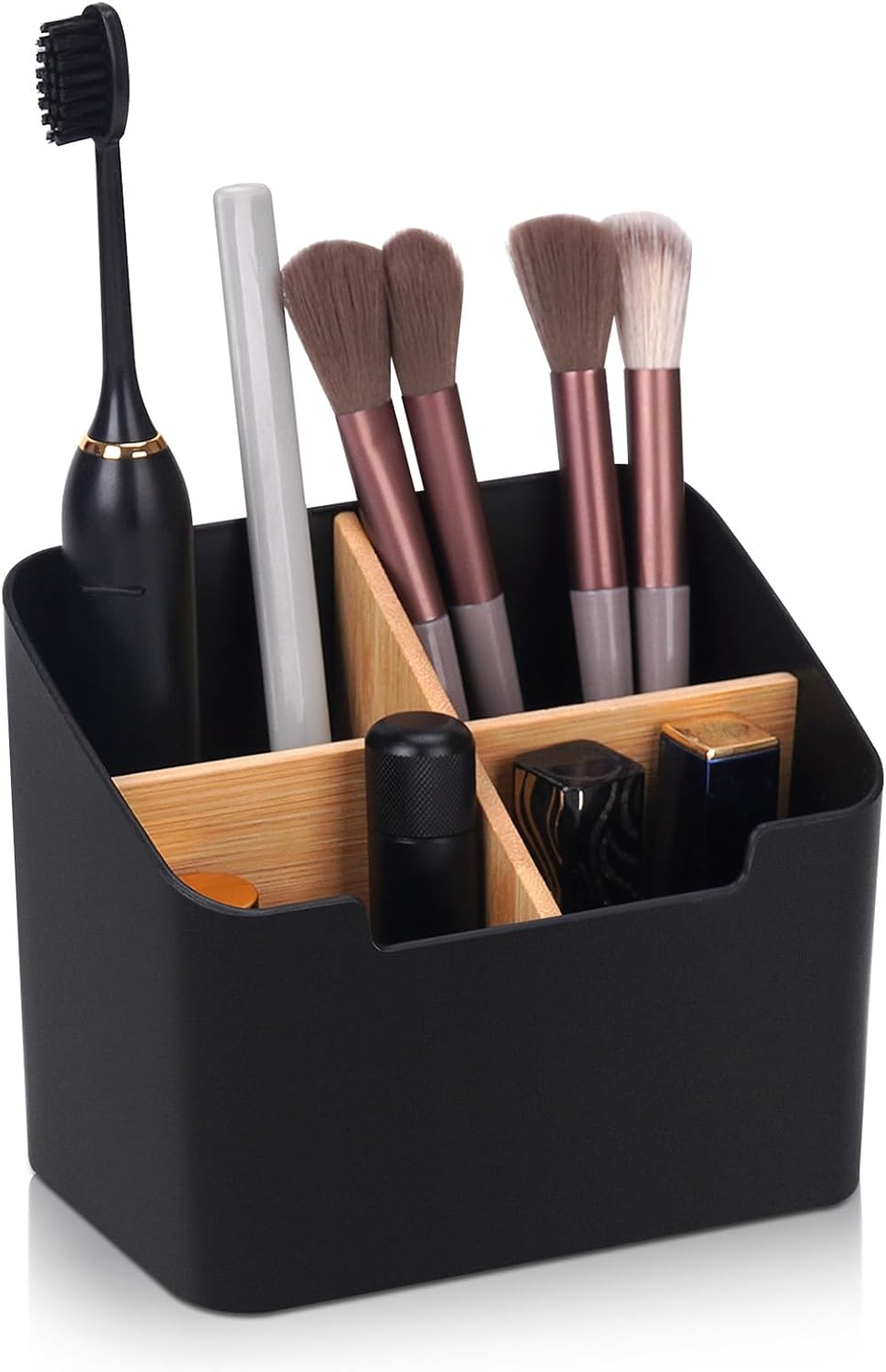 Toothbrush Holder with Divider for Bathroom Countertop Storage Black