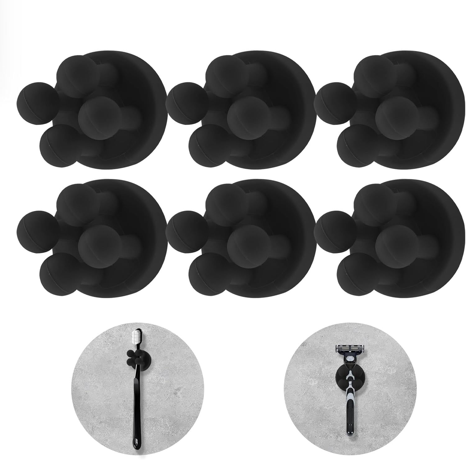 6-Piece Silicone Self-Adhesive Toothbrush Razor Holders Bathroom Kitchen Organizer
