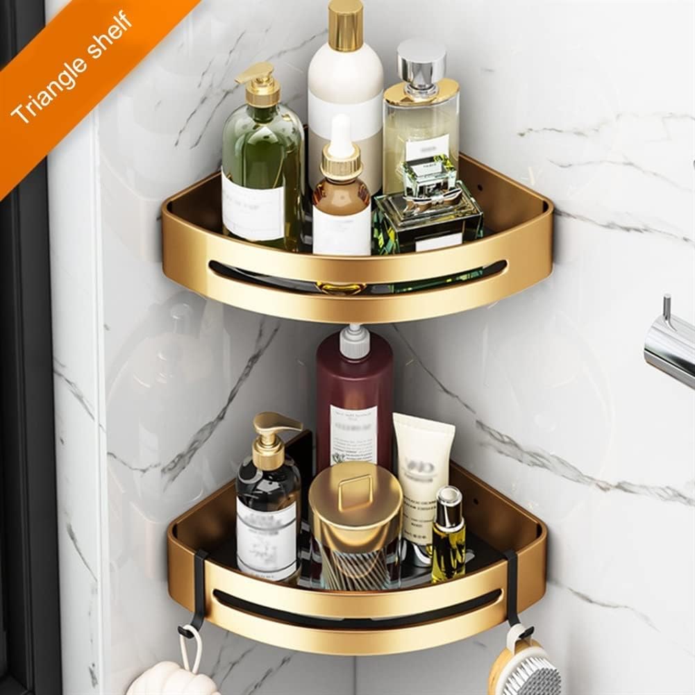 Black Gold Aluminum Shower Caddy with Triangle Shelf