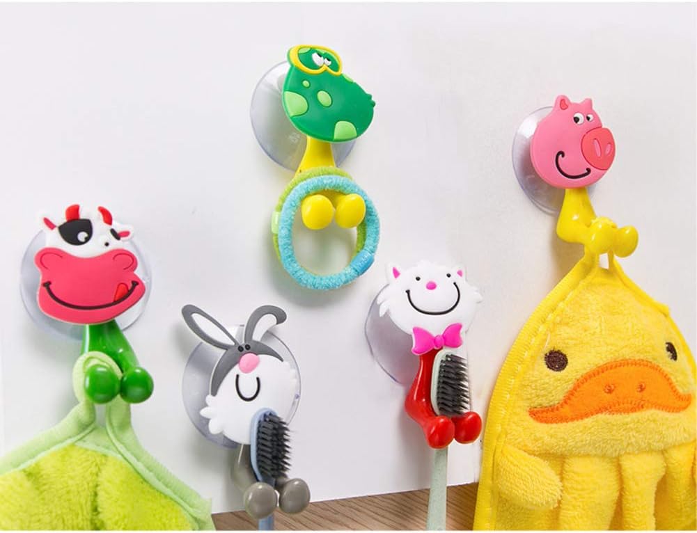 Funny Tool Wall Mounted Suction Cup Toothbrush Holder Set 5 Animals
